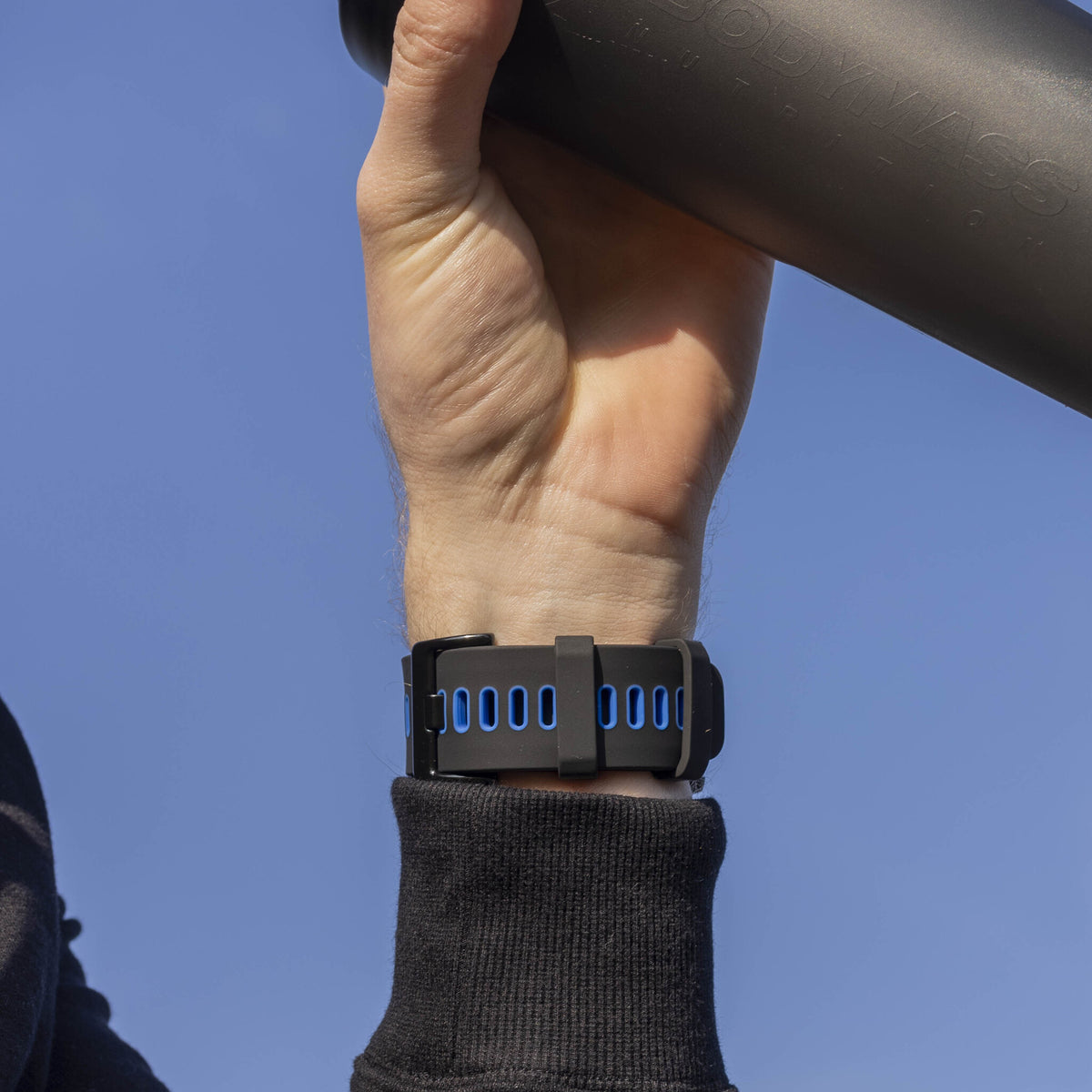 Silicone Sport Buckle Strap, black/blue, lifestyle photo