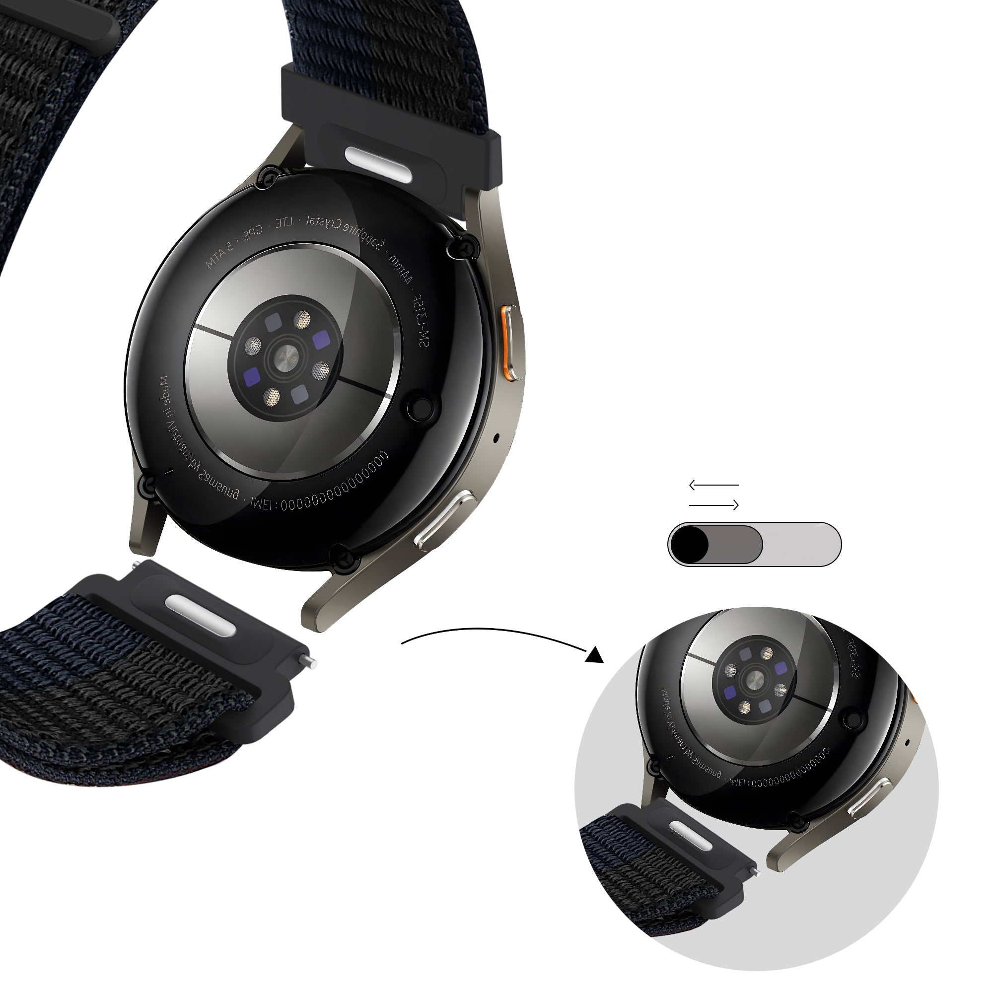 Bandz Samsung Galaxy Watch 7 - 44mm Nylon Strap 'Easy Fit' (Black/Blue)