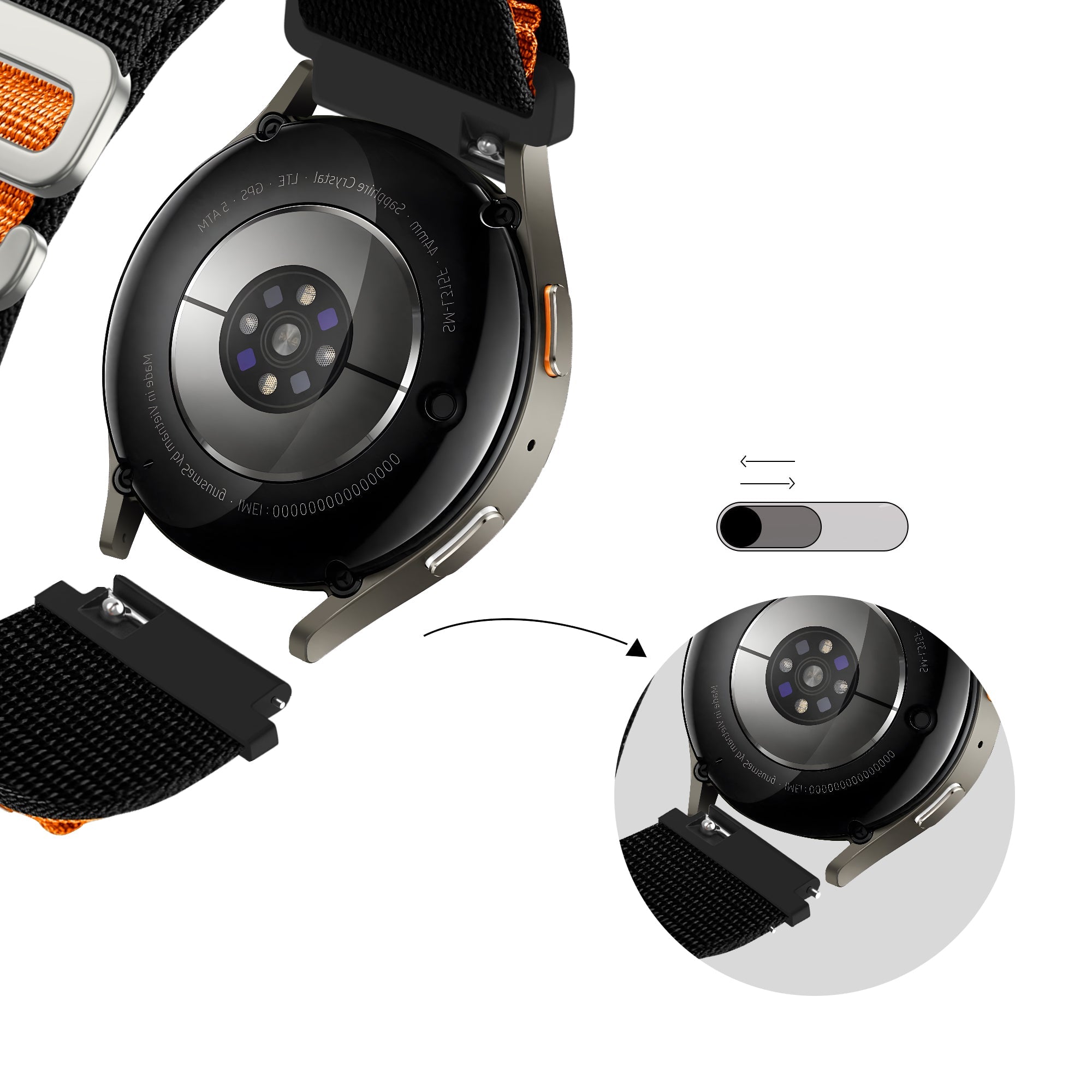 Bandz Samsung Galaxy Watch 4 Classic 42mm Alpine Nylon Strap (Black/Orange)