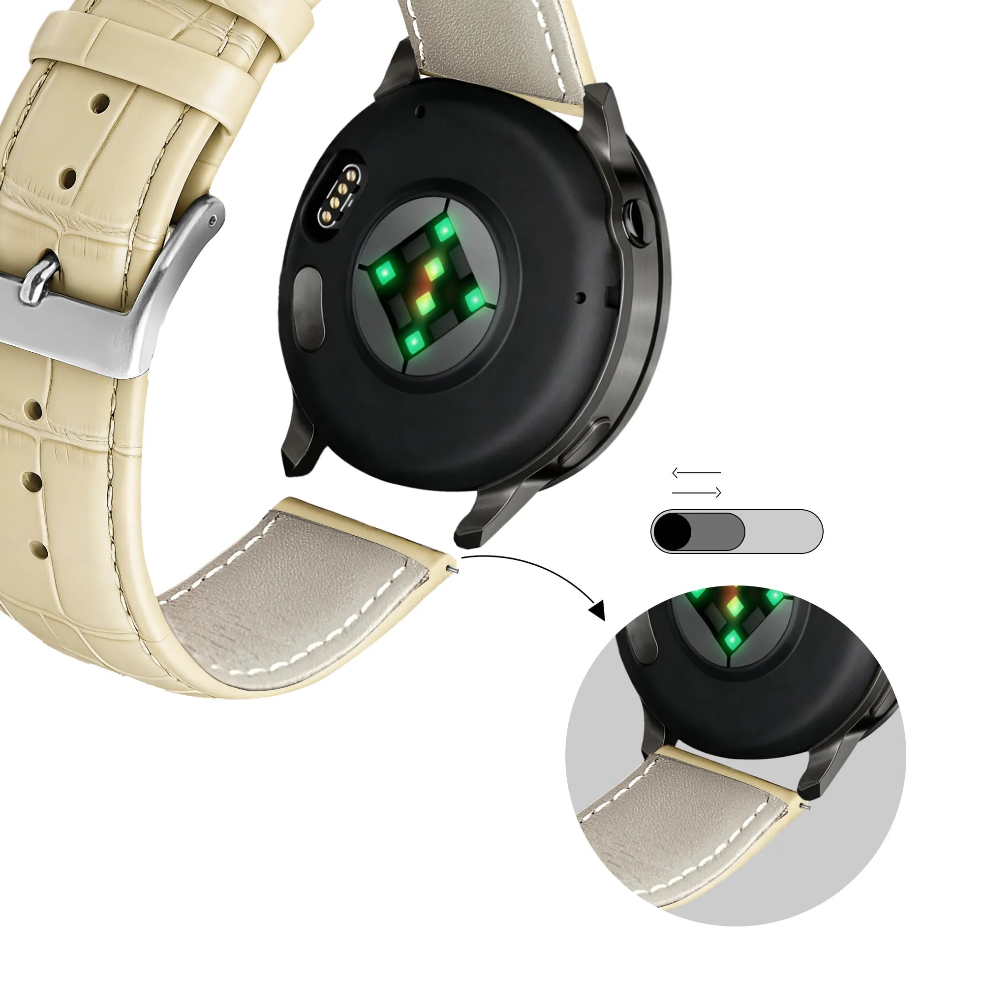 Bandz Garmin Vivoactive 6 Leather Strap Crocodile Grain (Beige)