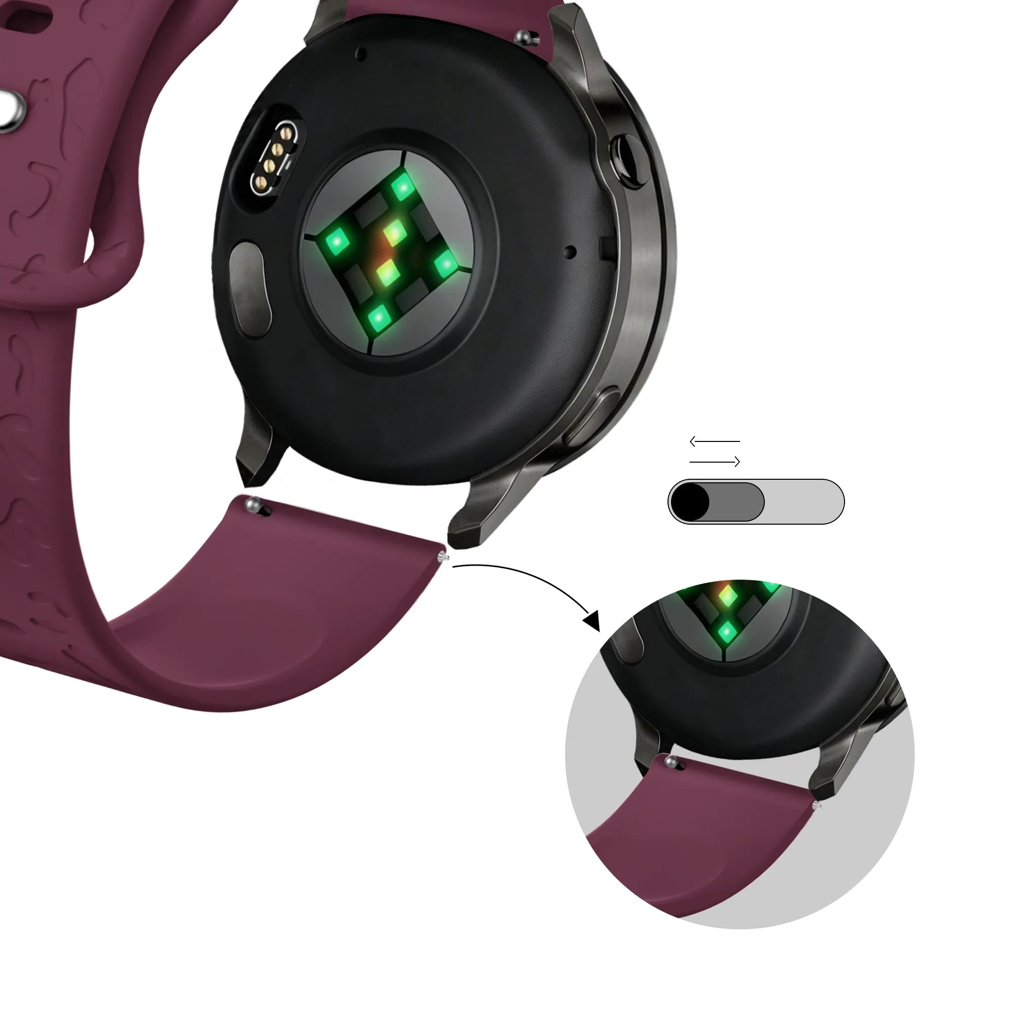 Bandz Garmin Vivomove Style Silicone Strap 'Leopard' (Wine Red)