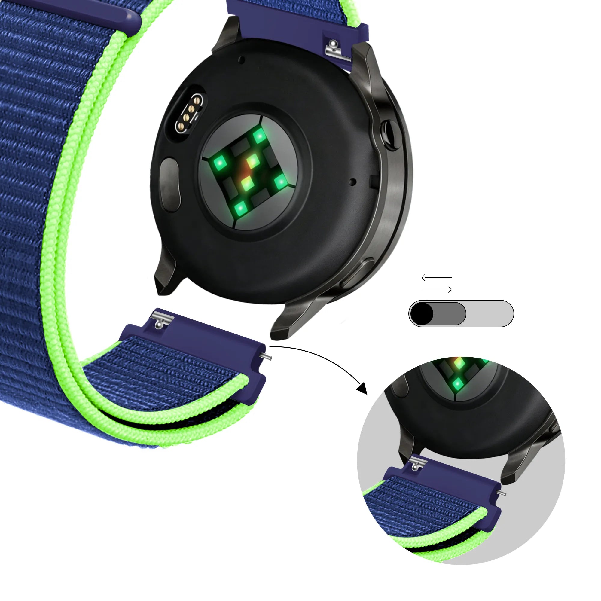 Bandz Garmin Forerunner 265 Nylon Loop Strap (Blue/Lime)