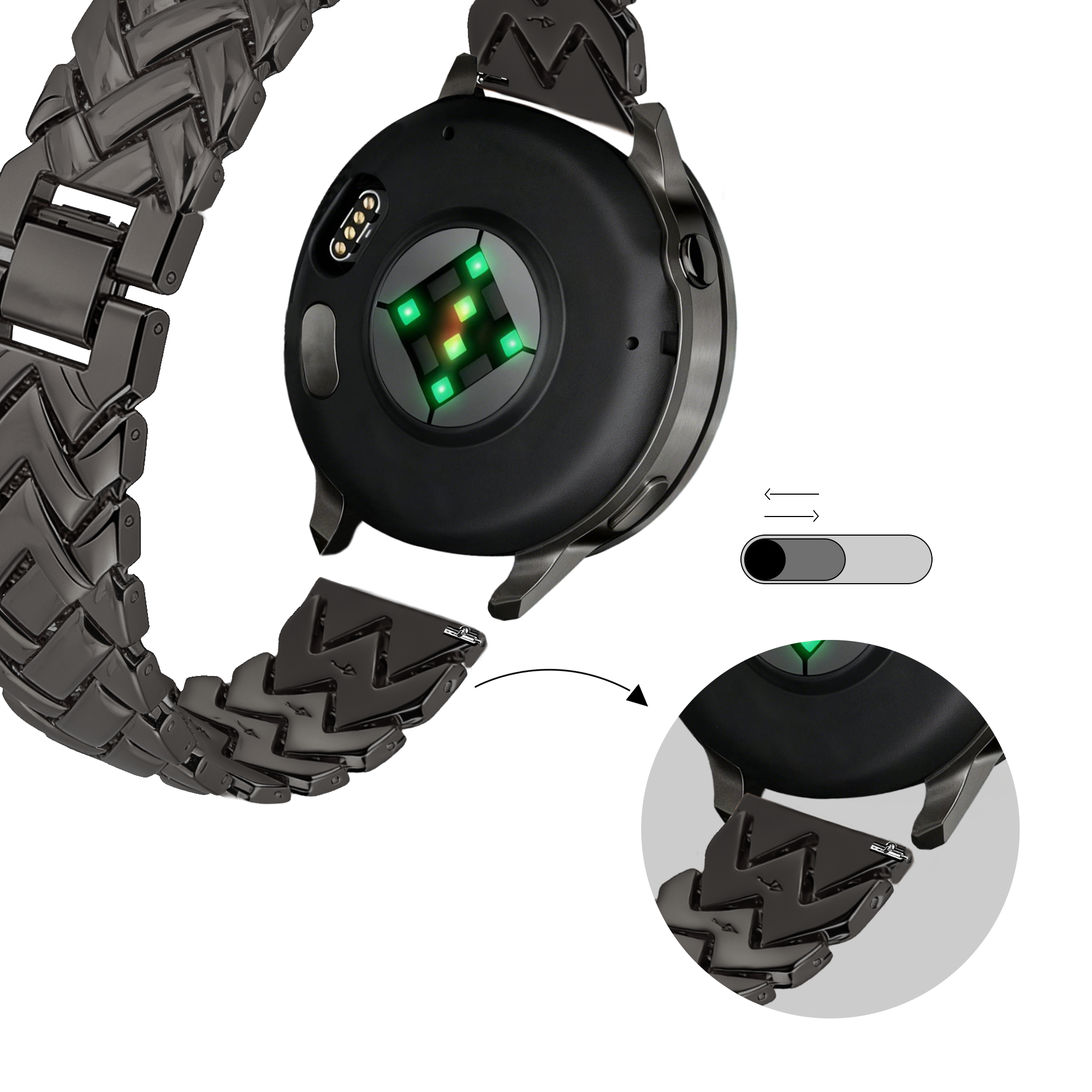 Bandz Withings Steel HR - 36mm Metal Strap 'V-Type' (Black)
