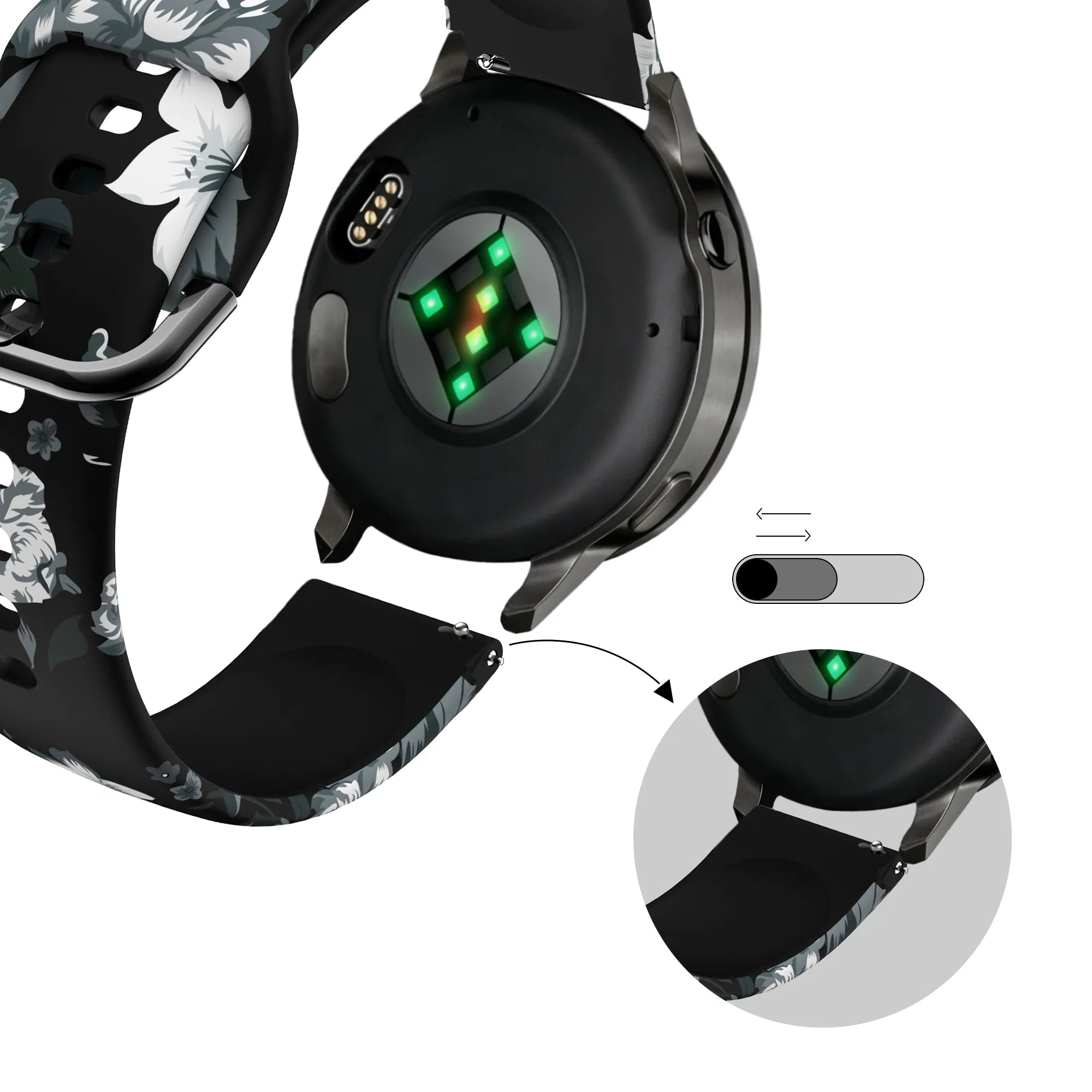 Bandz Garmin Vivomove Sport Silicone Strap 'Grey Flower'