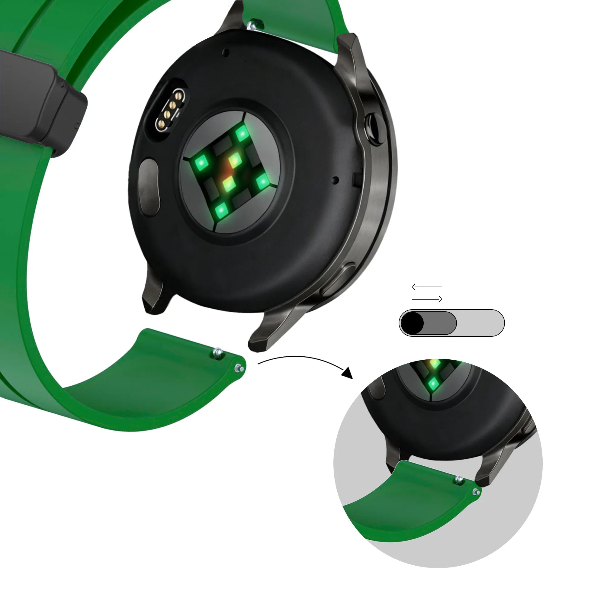 Bandz Garmin Vivomove Sport Silicone Strap with D-Buckle (Green)