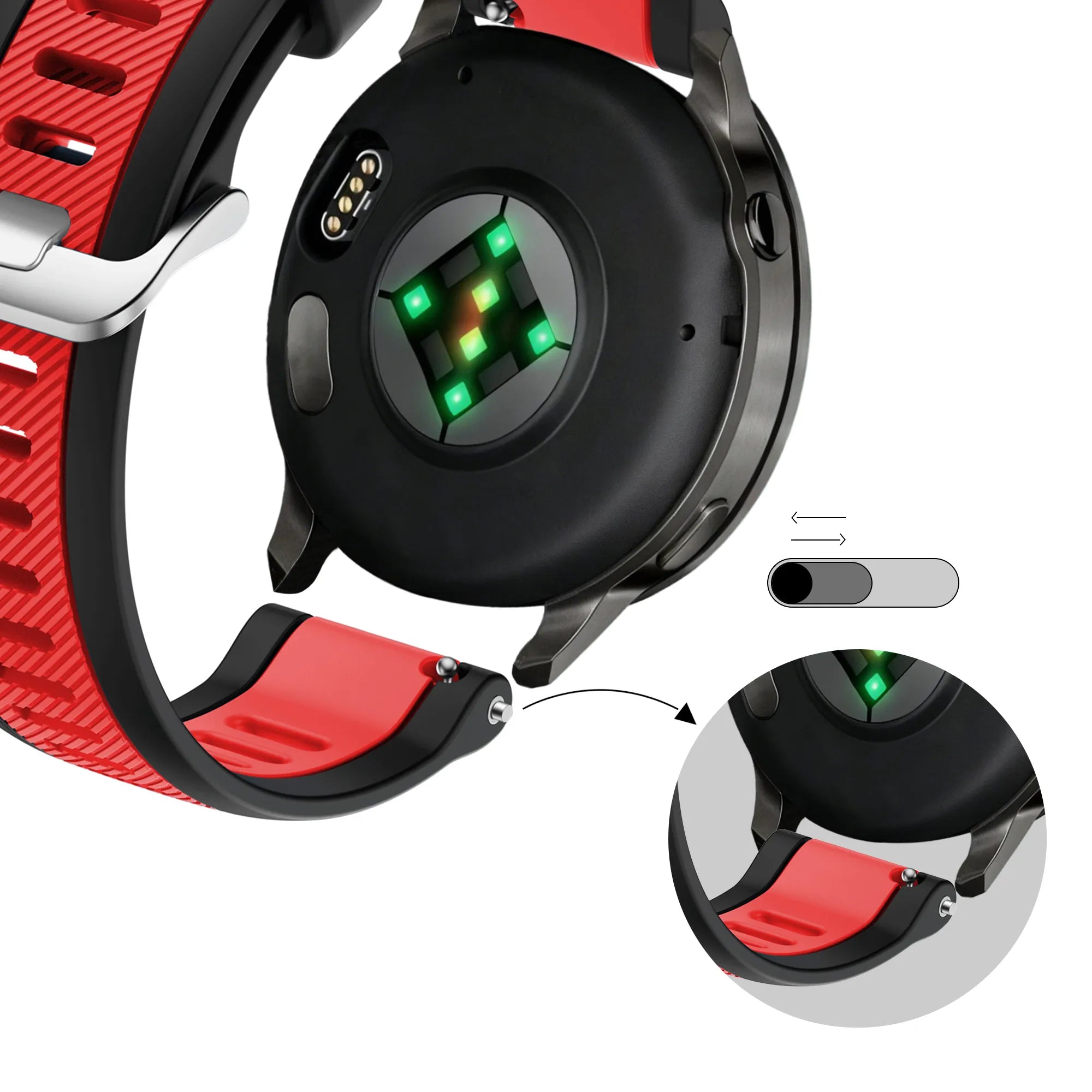 Bandz Garmin Vivomove Sport Dual Buckled Sport Strap (Black/Red)