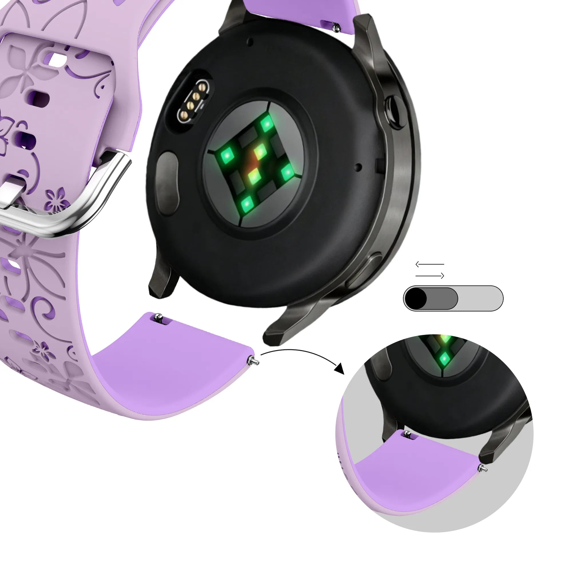 Bandz Garmin Vivomove Style Silicone Strap 'Flowers' (Lilac/Purple)