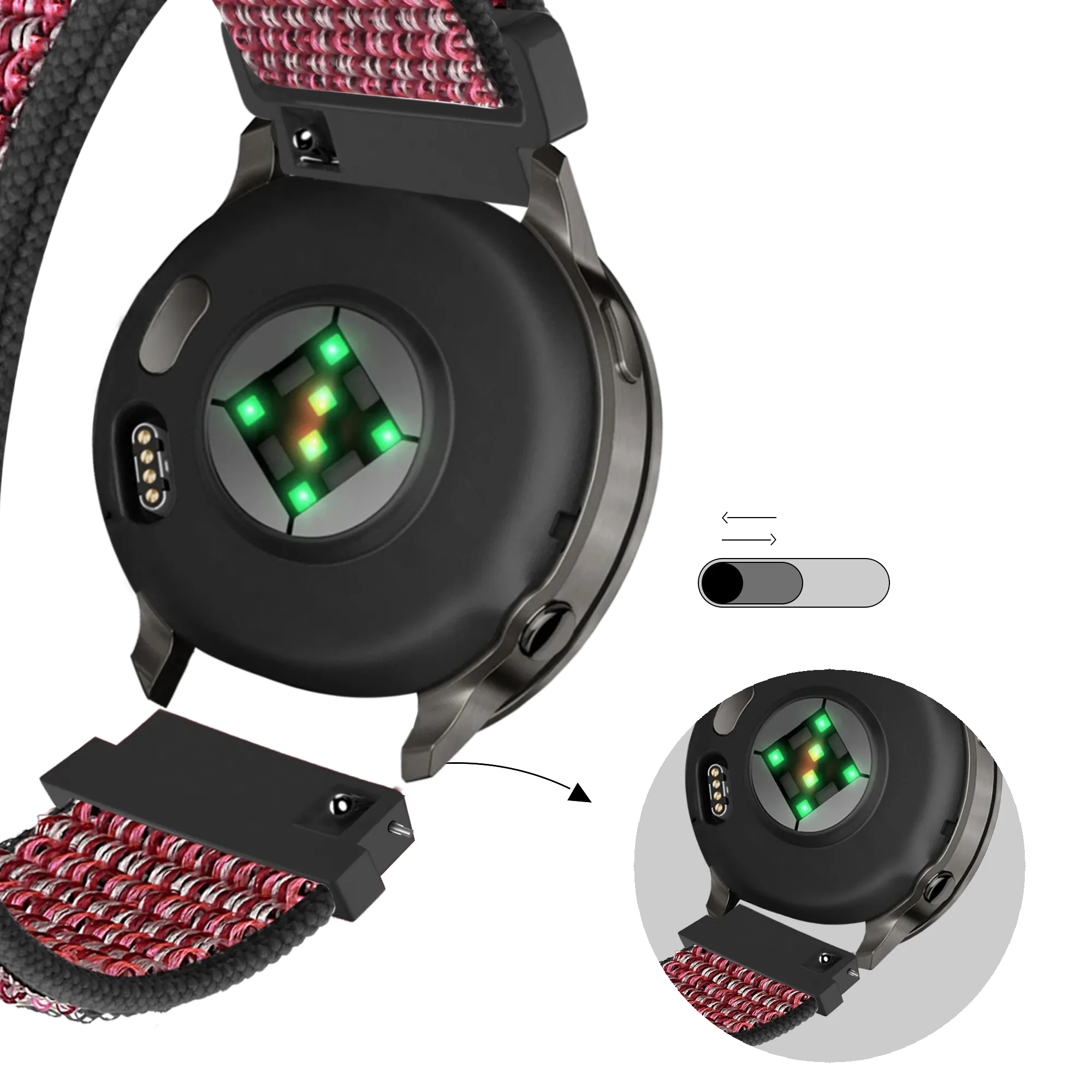 Bandz Garmin Vivoactive 4s Nylon Loop Strap (Crimson Berry)