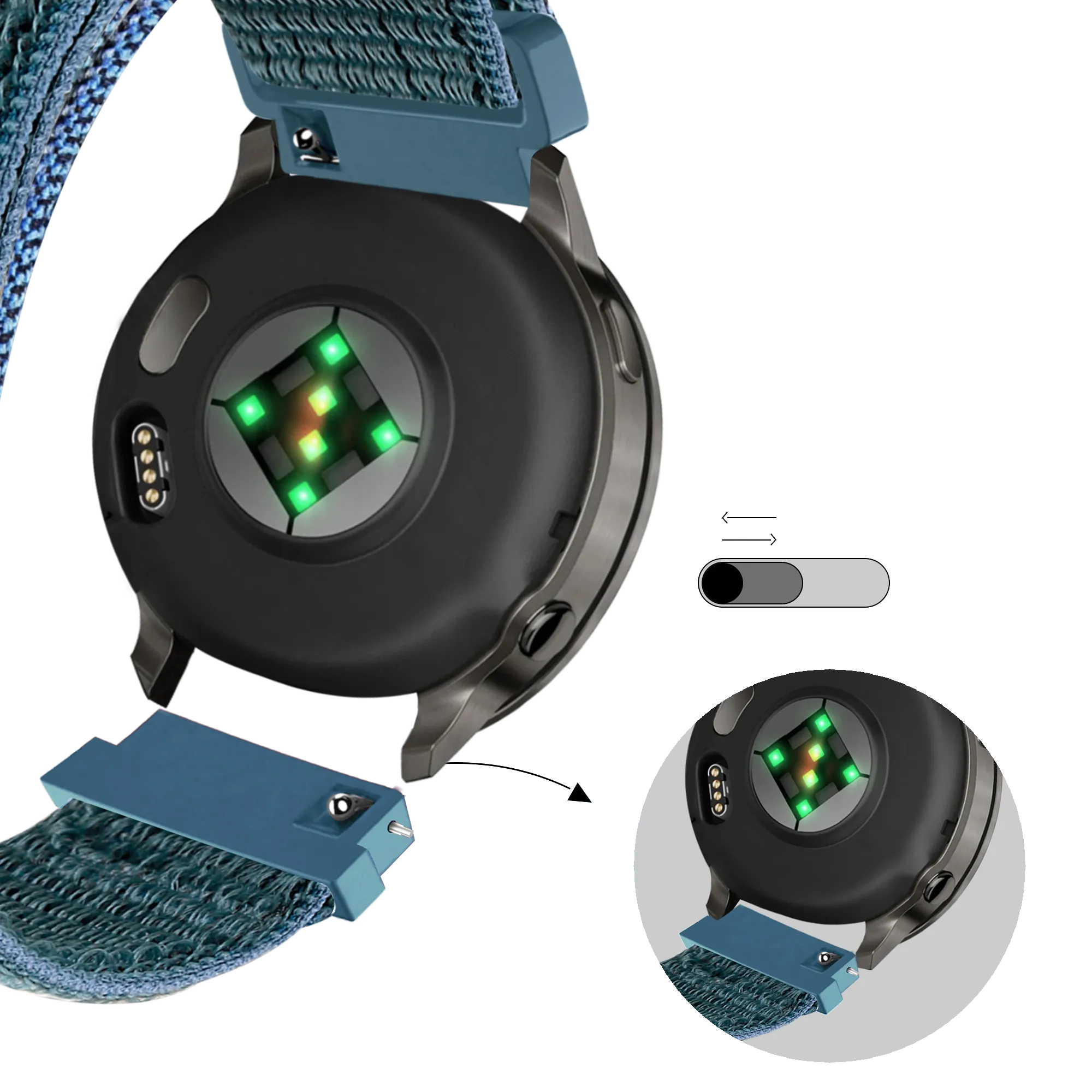 Bandz Garmin Venu 4 - 41mm Nylon Loop Strap (Green-Grey)