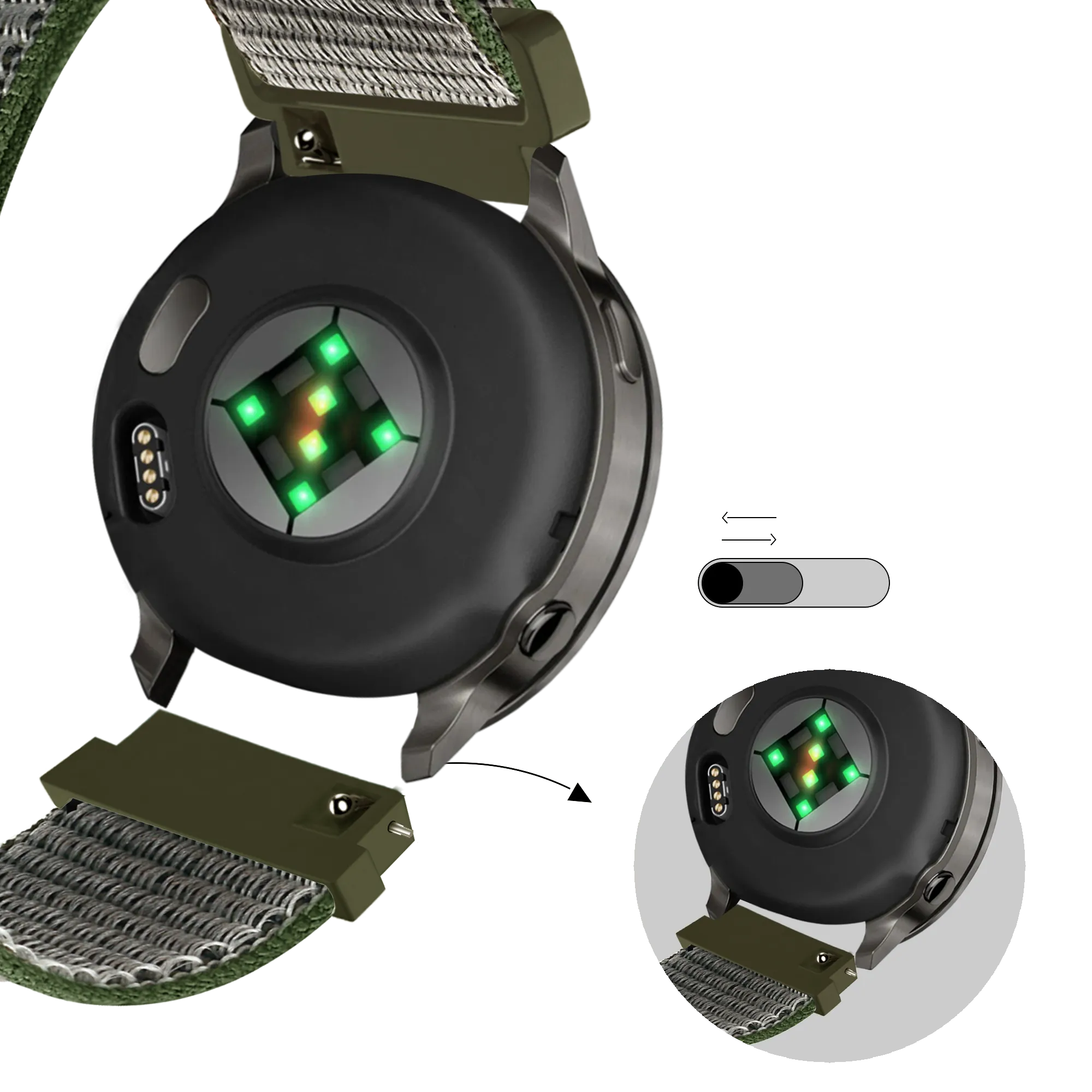 Bandz Garmin Vivomove Trend Nylon Loop Strap (Olive Green)