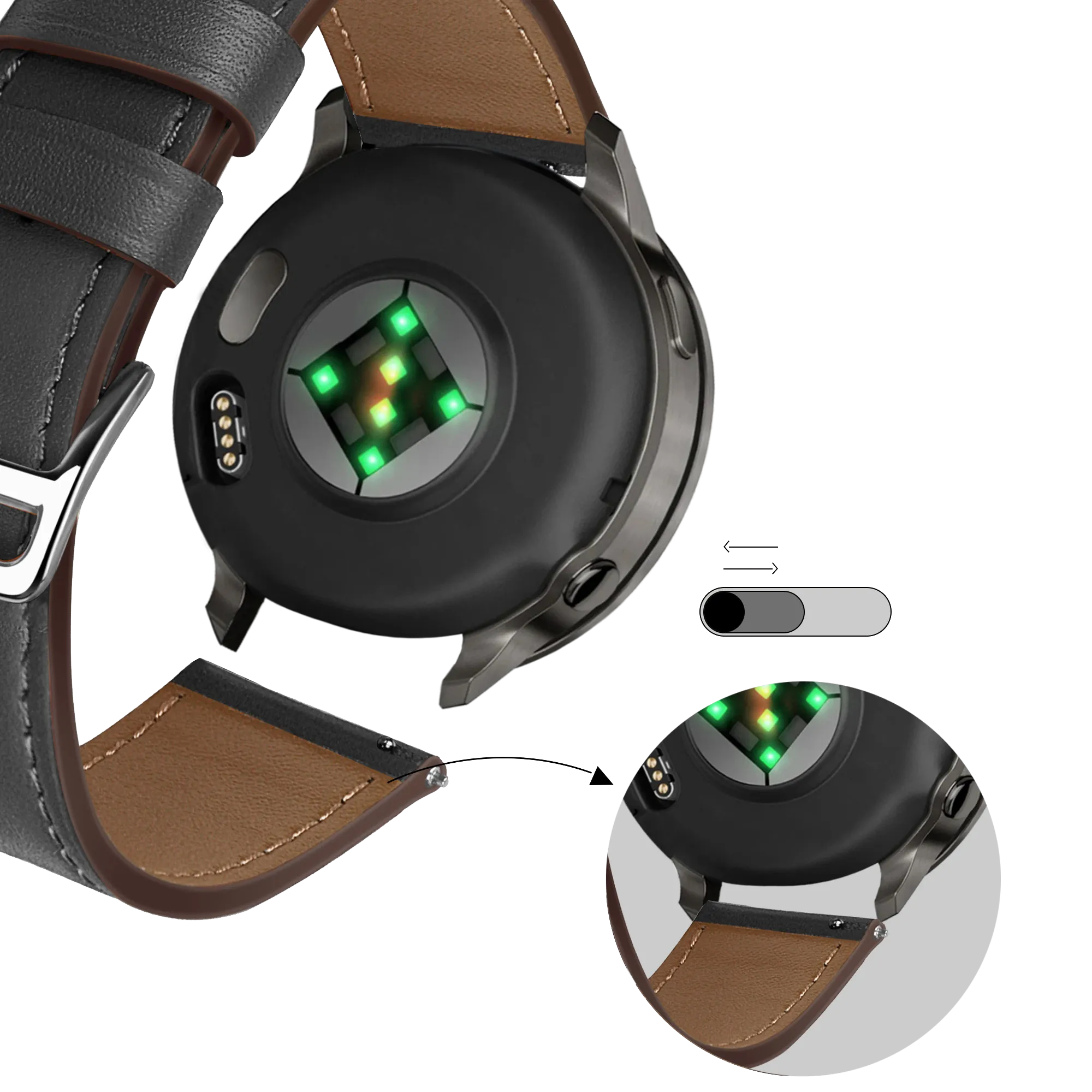 Bandz Garmin Venu 2 Plus Leather Strap 'Deluxe' (Black)