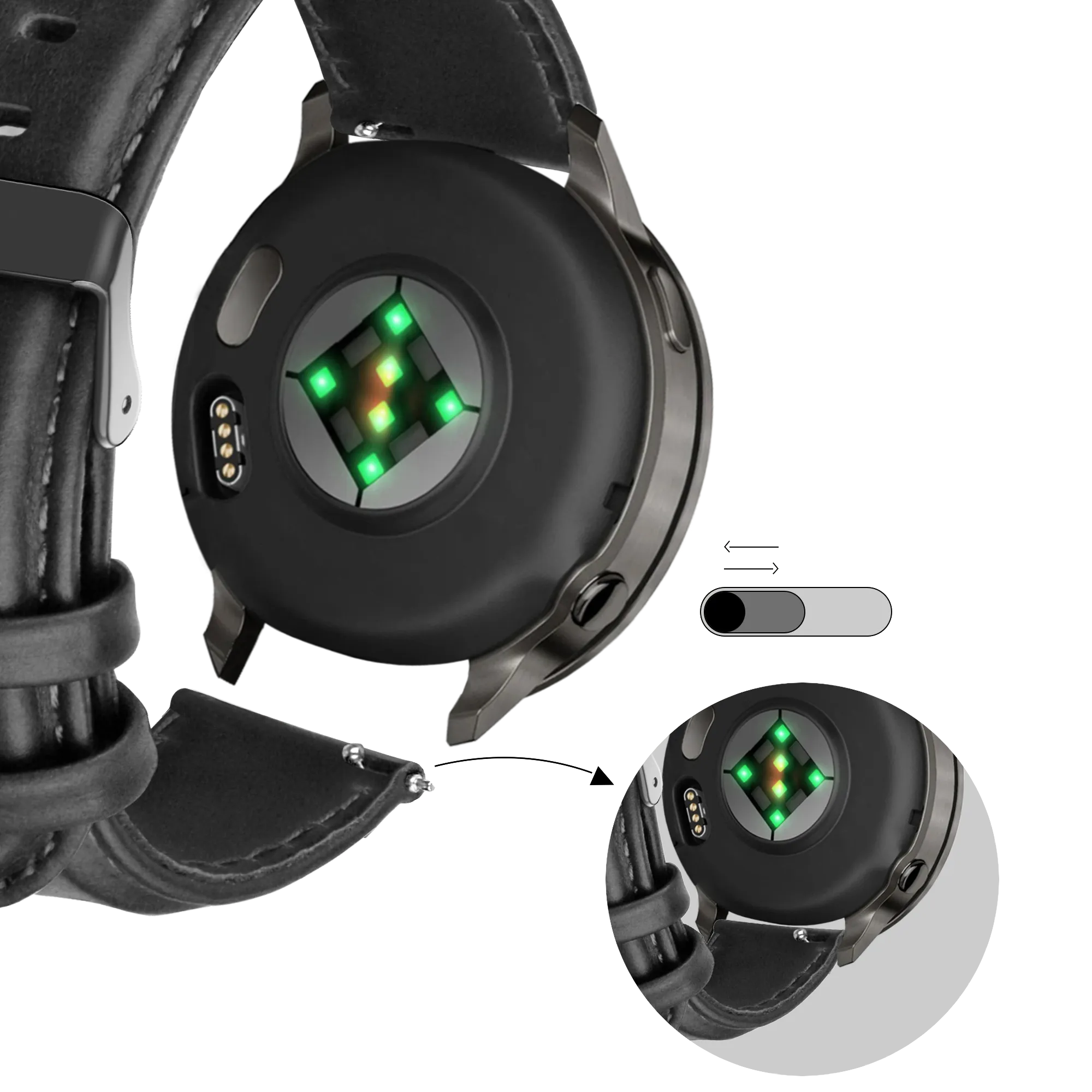 Bandz Garmin Approach S44 Leather Strap 'Classic' (Black)