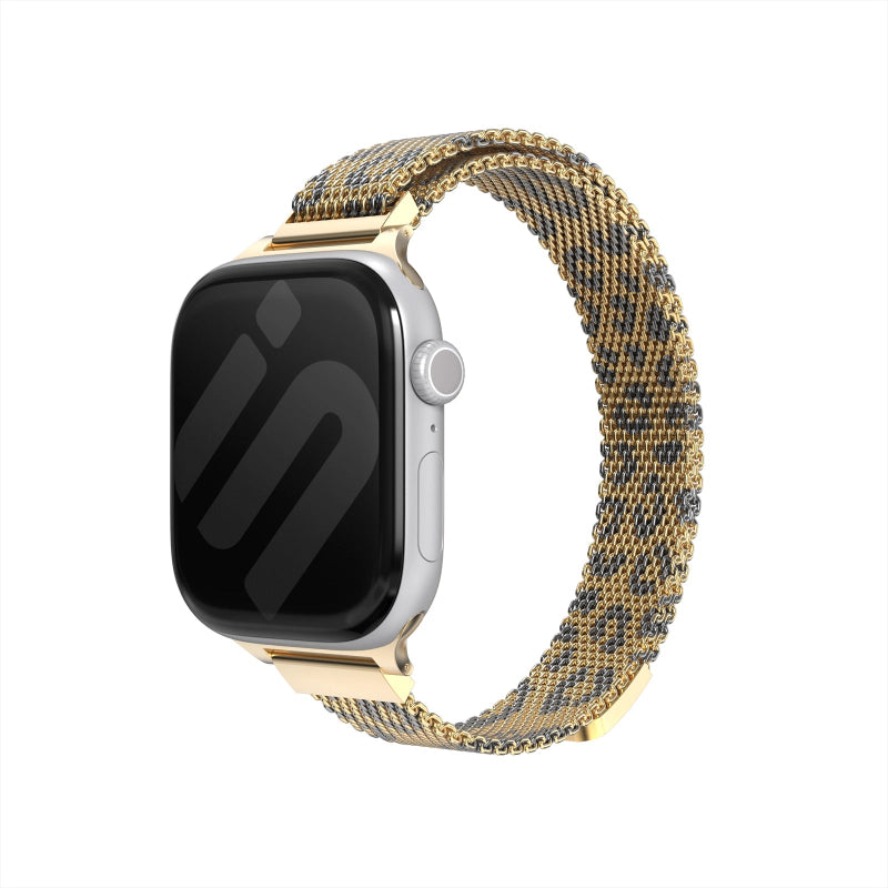 apple watch slim milanese band gold leopard