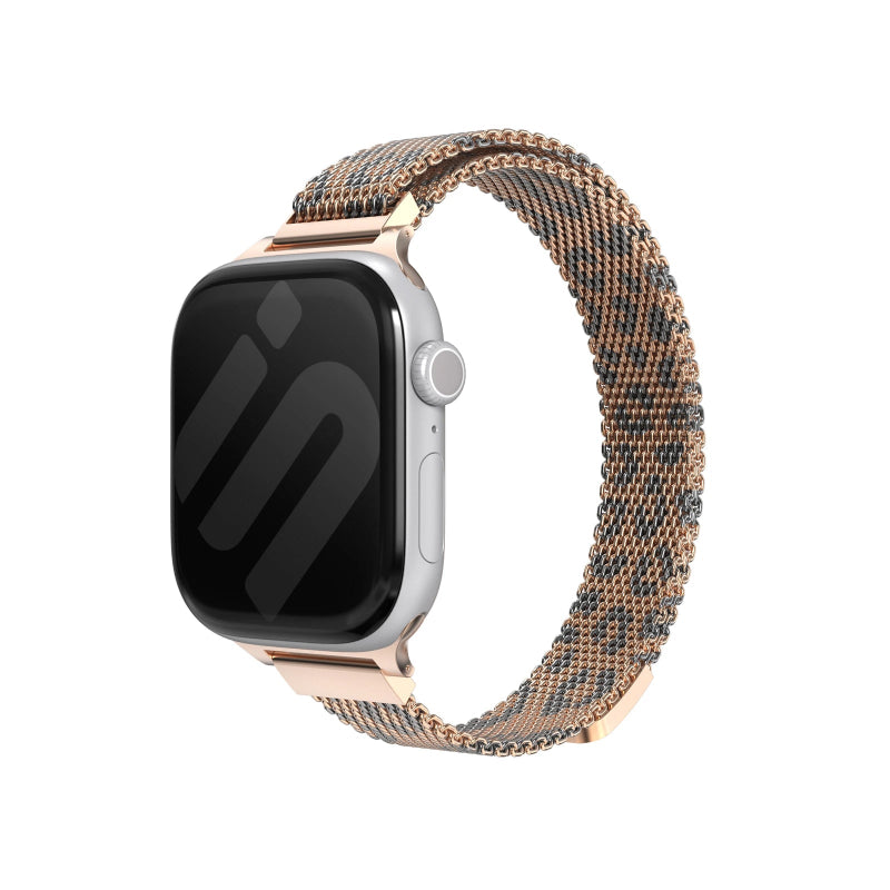 apple watch slim milanese band leopard rose