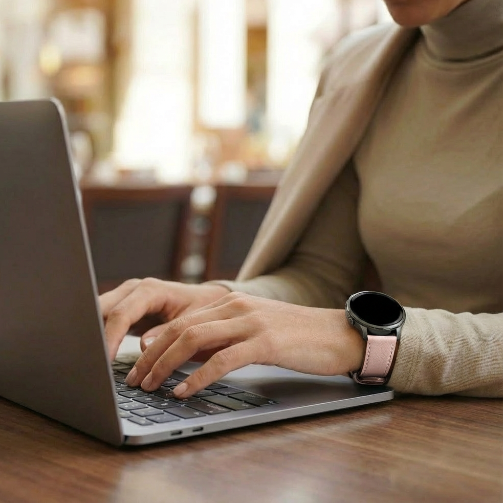 Bandz Garmin Vivomove HR Leather Strap 'Deluxe' (Pink)