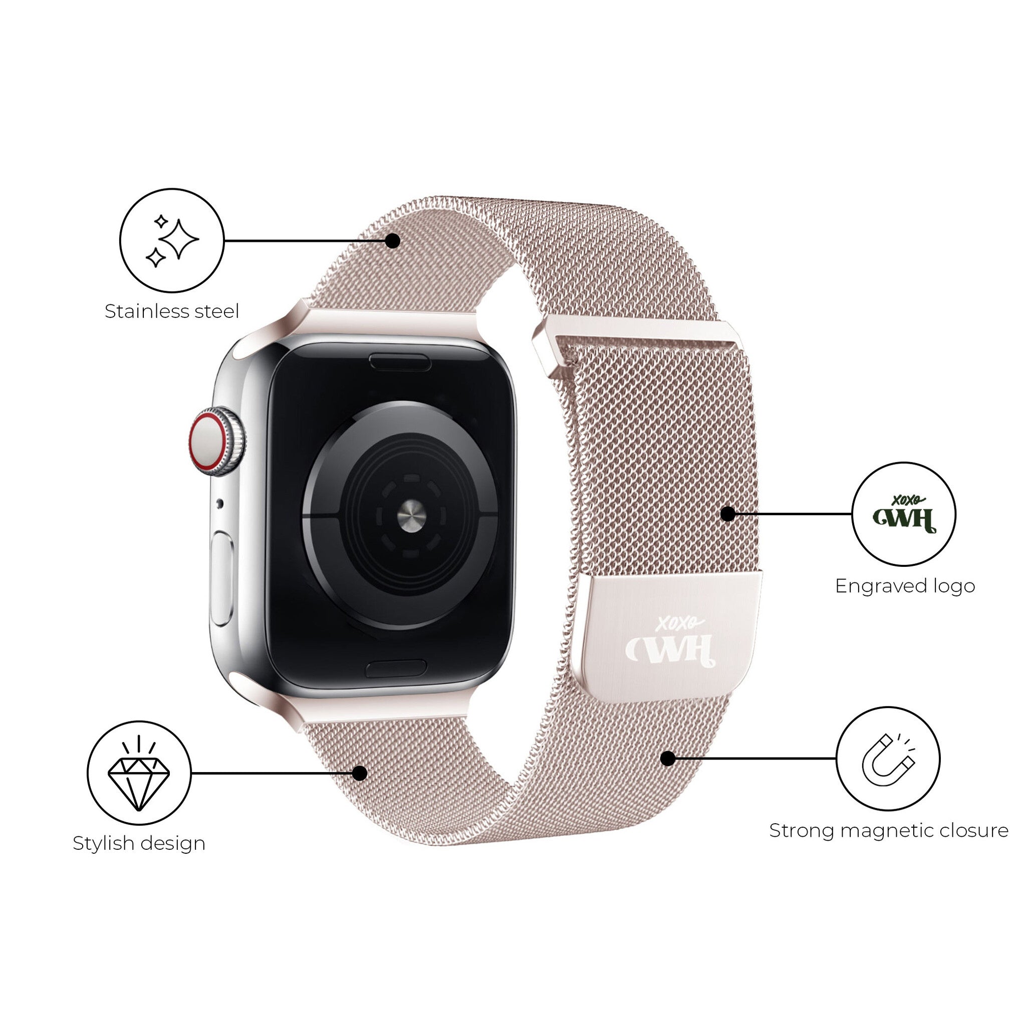 xoxo Wildhearts Apple Watch Milanese-Strap (Rose Gold)