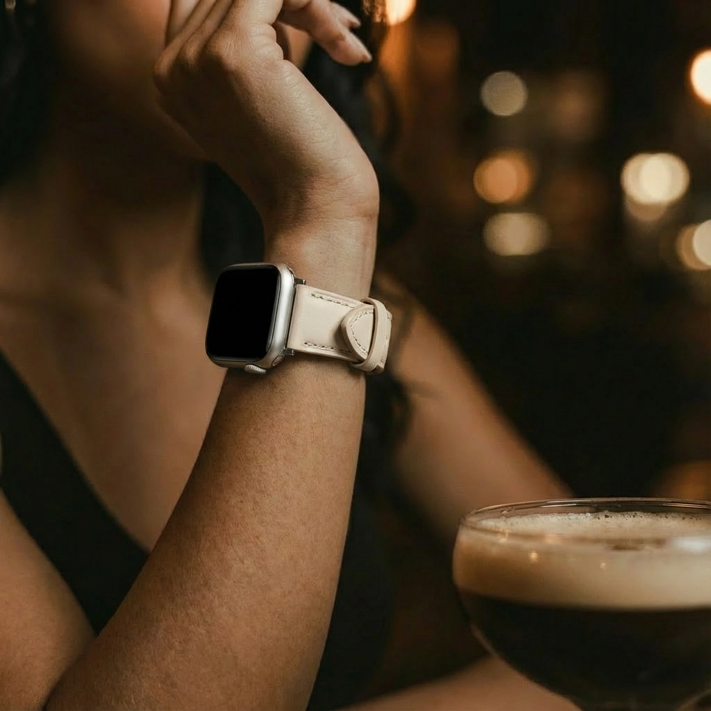 Apple Watch Slimfit Leather Strap (Light Beige)