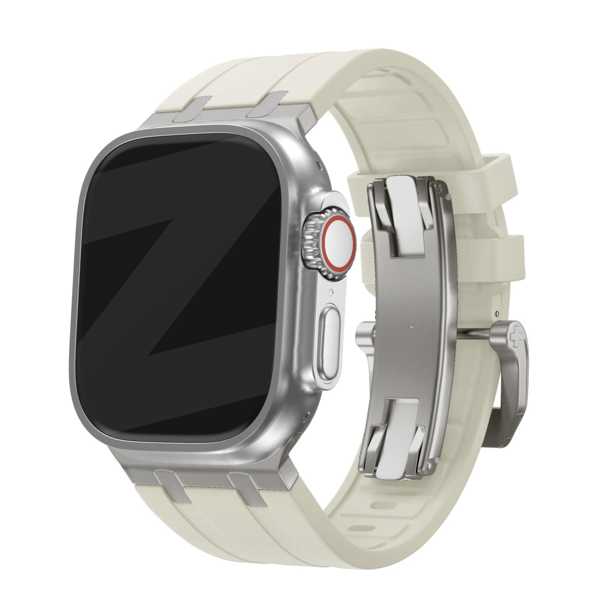 Bandz Apple Watch Silicone Strap 'Luxe Liquid' (Beige With Titanium)