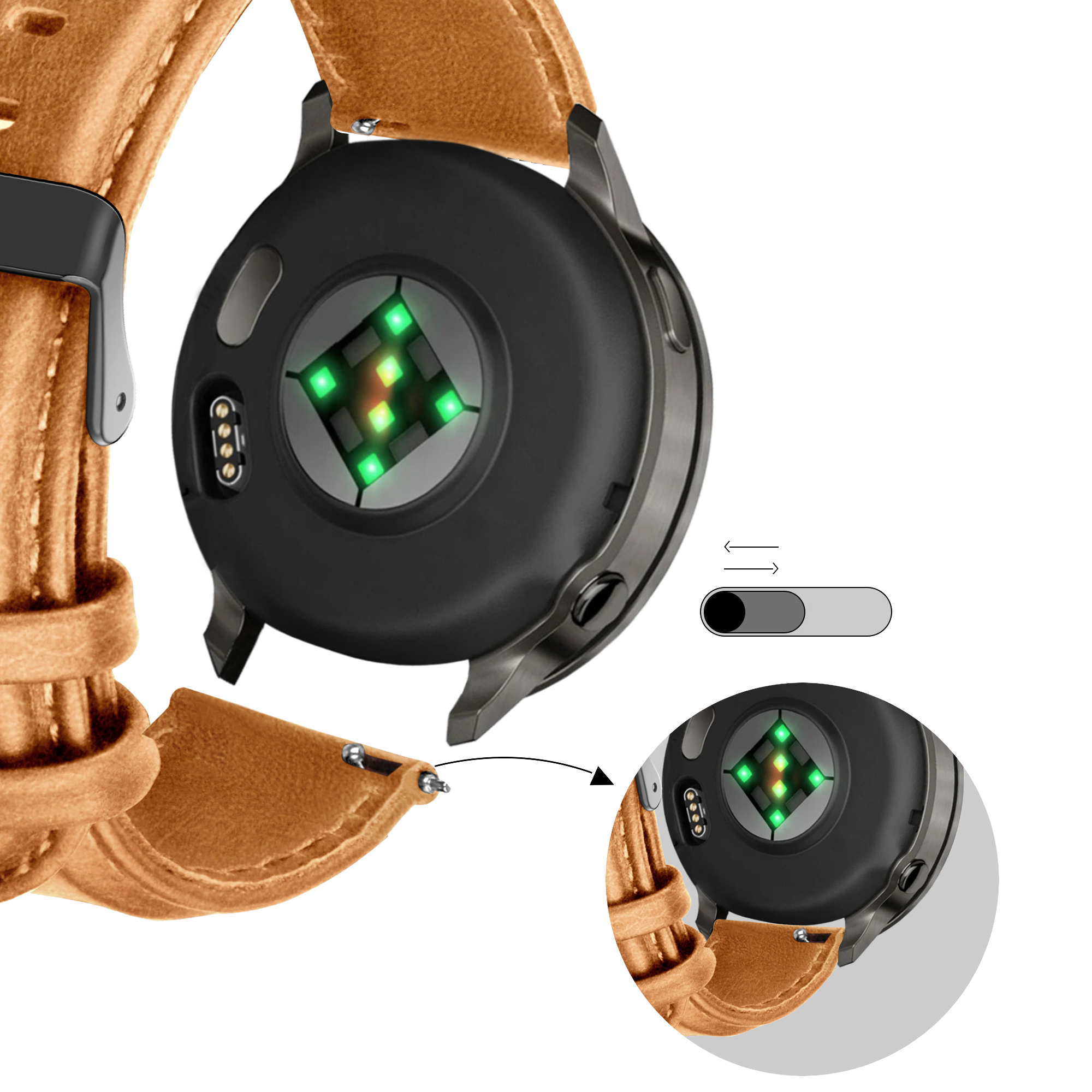 Bandz Garmin Venu SQ Leather Strap 'Classic' (Brown)