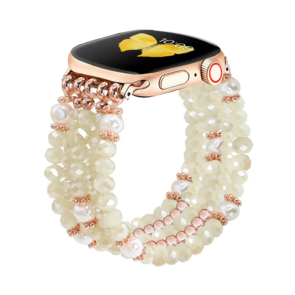 Metal Beaded Crystal Strap, cream