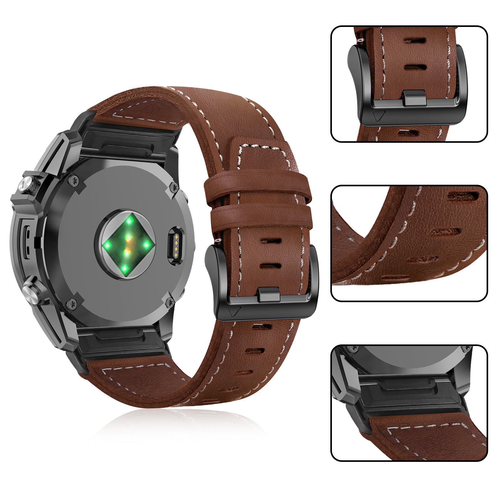 Garmin Quatix 3 / 6x / 7x Solar Premium Leather Strap (Dark Brown)