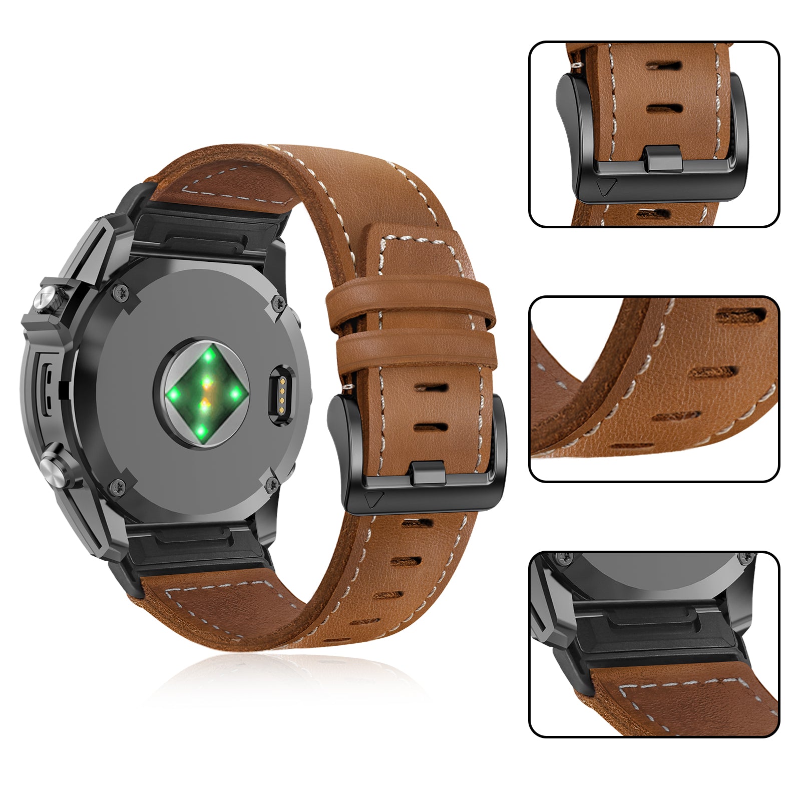 Garmin Quatix 3 / 6x / 7x Solar Premium Leather Strap (Brown)