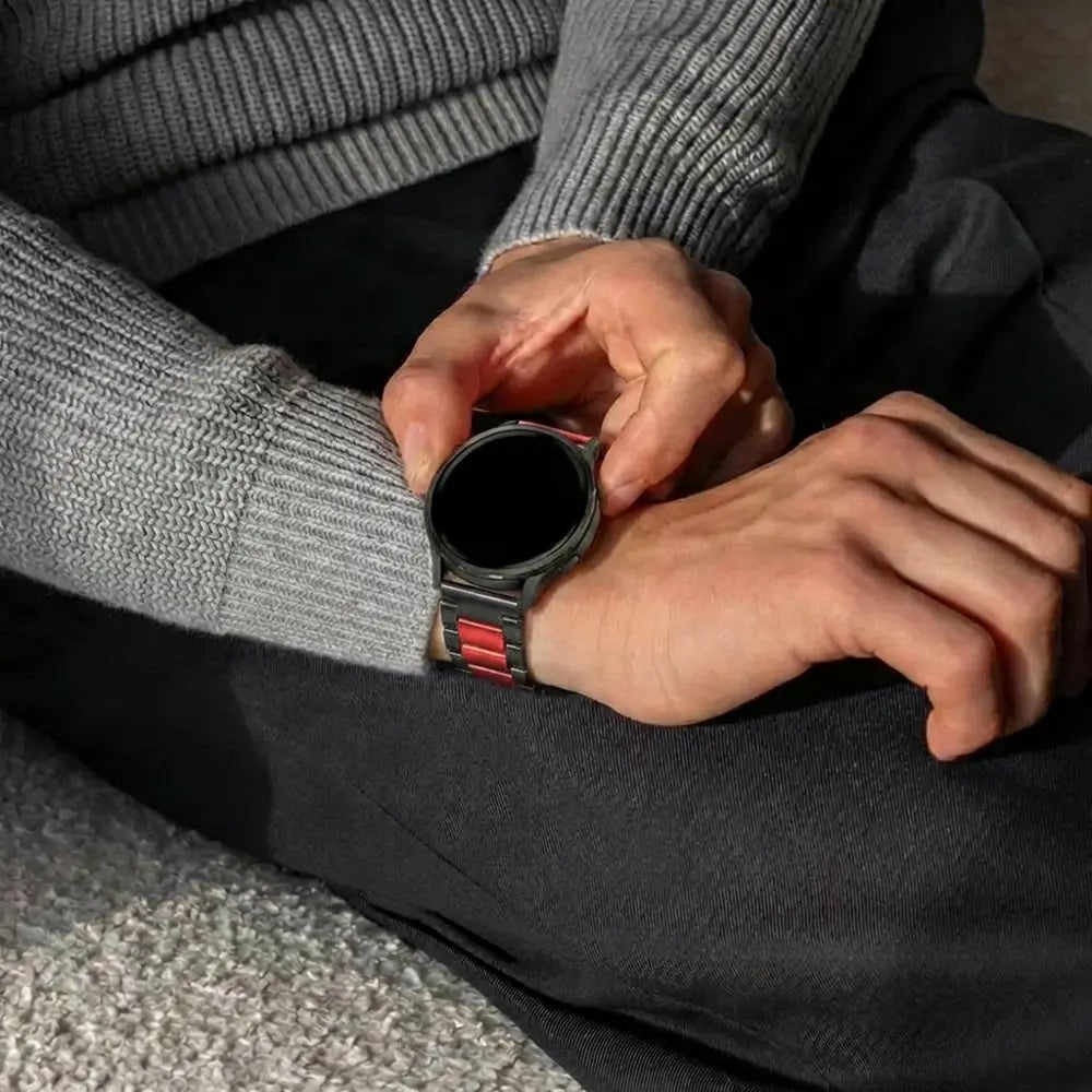 Samsung Galaxy Watch 7 - 40mm Steel Strap Perfect Fit (Black-Red)