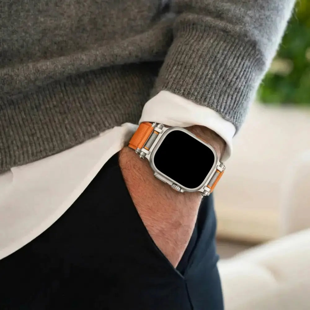 Bandz Apple Watch Ultra Nylon Strap 'Explorer' (Orange/Titanium)