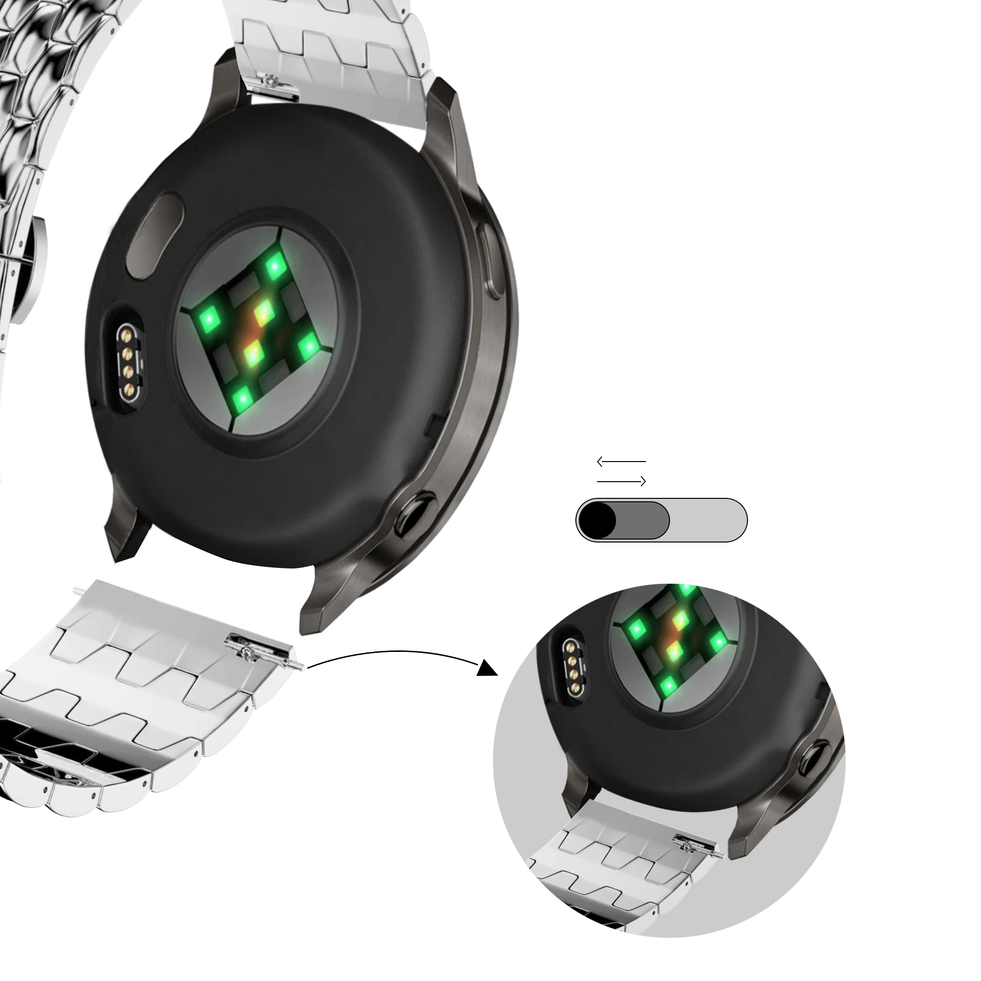 Bandz Garmin Bounce 2 Steel Strap 'Dragon' (Silver)