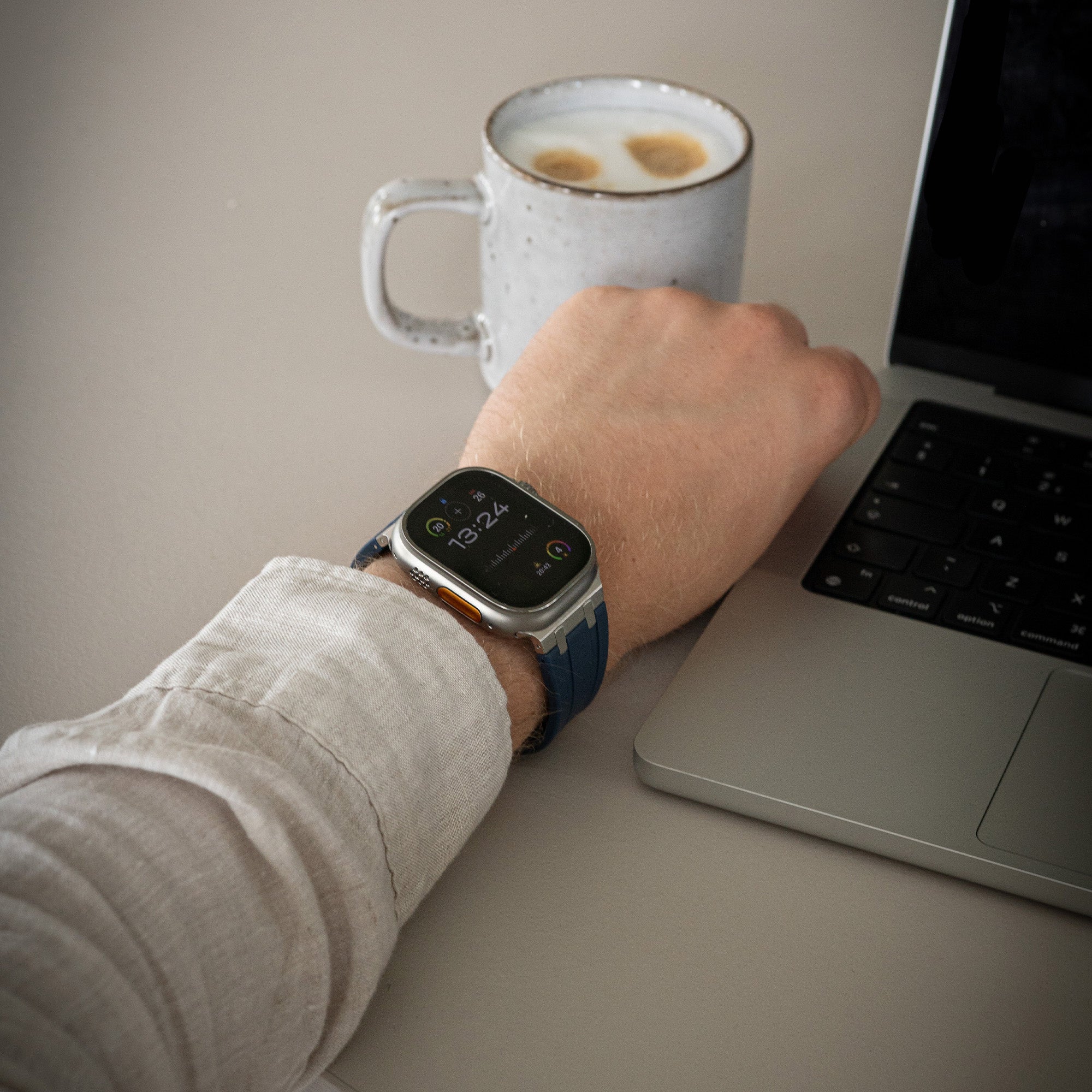 Bandz Apple Watch Silicone Strap 'Luxe Liquid' (Blue With Silver)