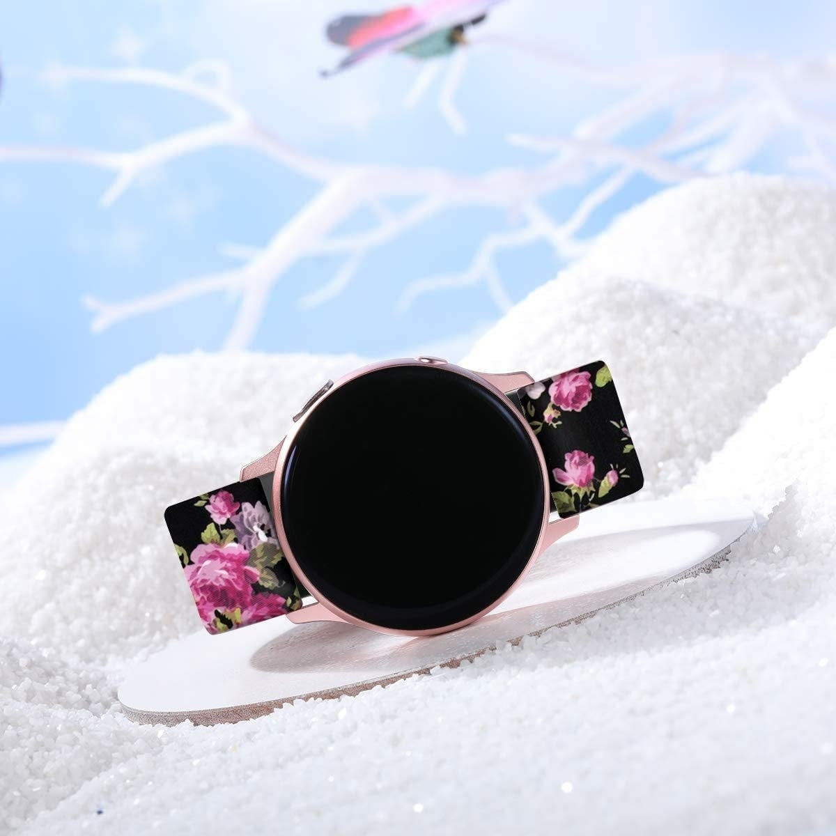 Watch Strap 20mm Silicone - Quick Release (Bright Pink Flower)