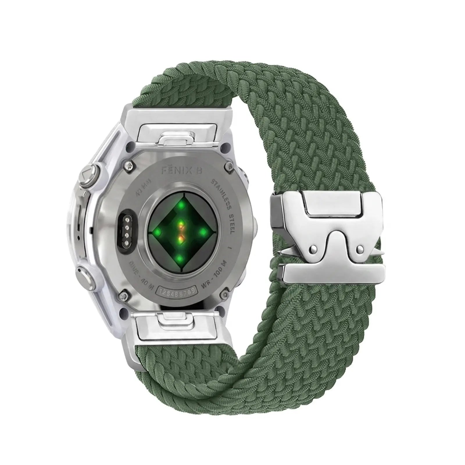 Garmin Quatix 8 Pro - 47mm Braided Strap P-Buckle (Green with Silver)