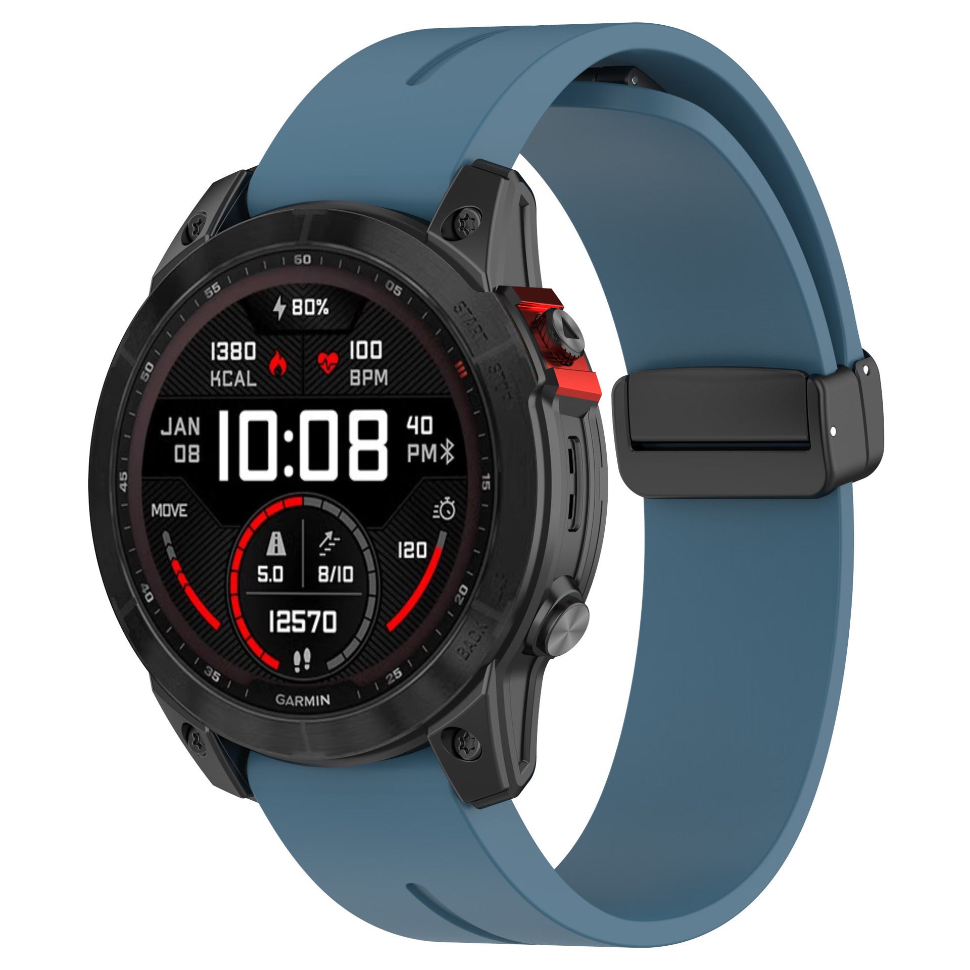 Garmin Quatix 8 Pro - 47mm D-Buckle Silicone Strap (Grey-Blue)
