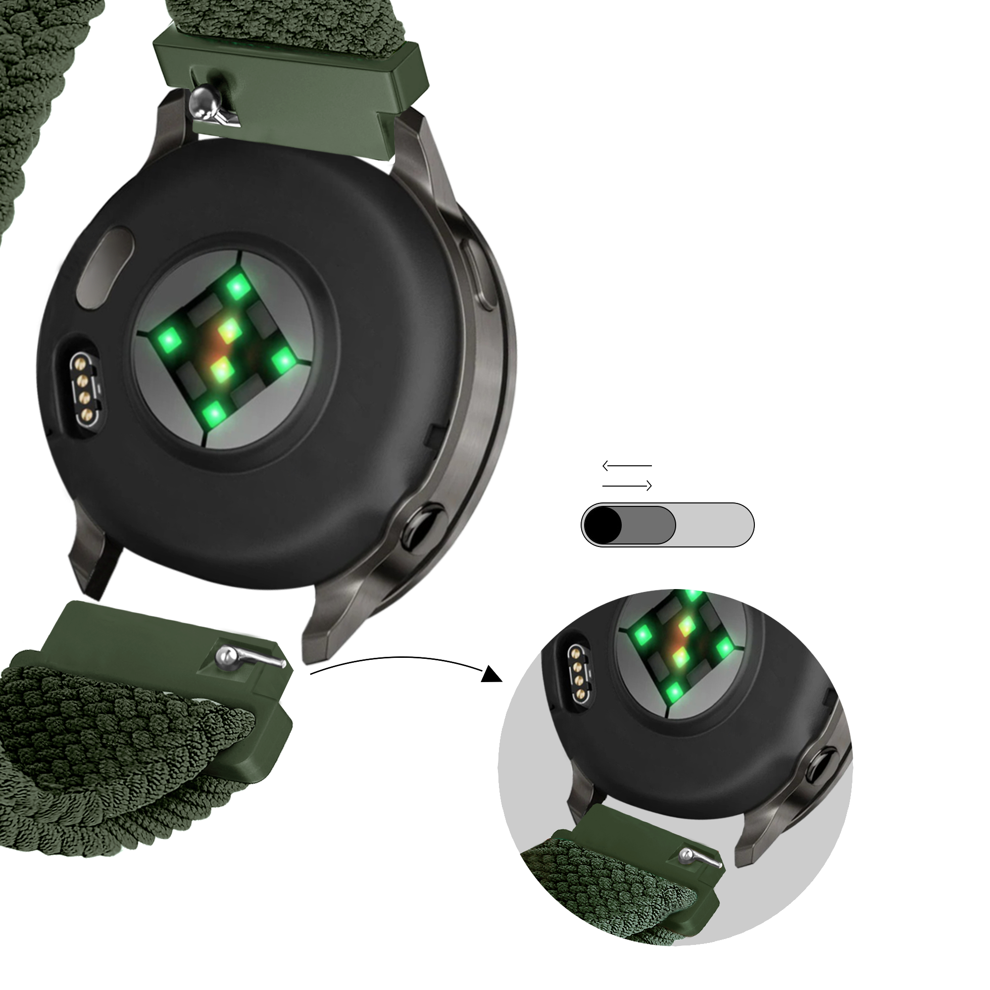 Bandz Garmin Forerunner 255s Adjustable Braided Strap (Green)