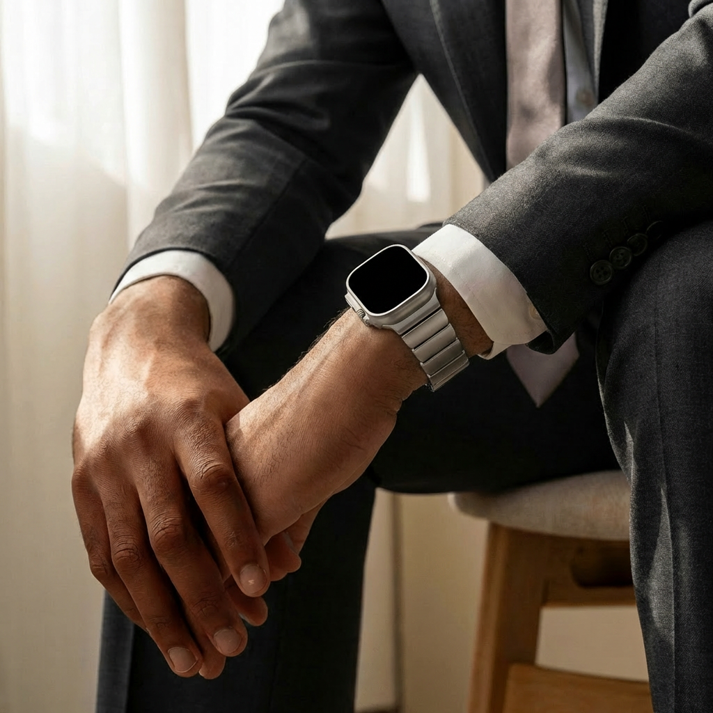 Bandz Apple Watch Titanium Strap 'Hybrid' (Silver)