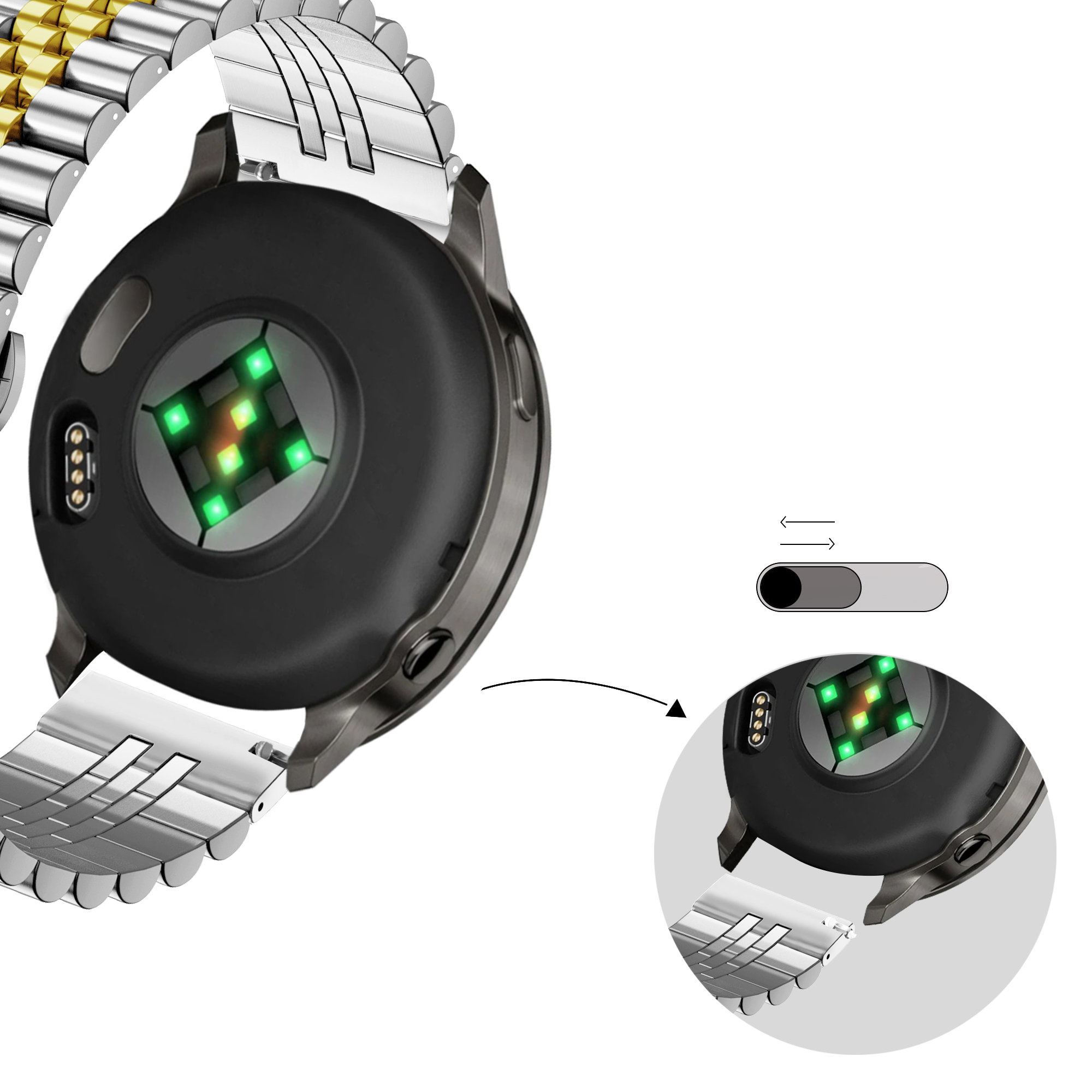 Bandz Garmin Vivomove 3s Steel Strap 'Jubilee' (Silver/Gold)