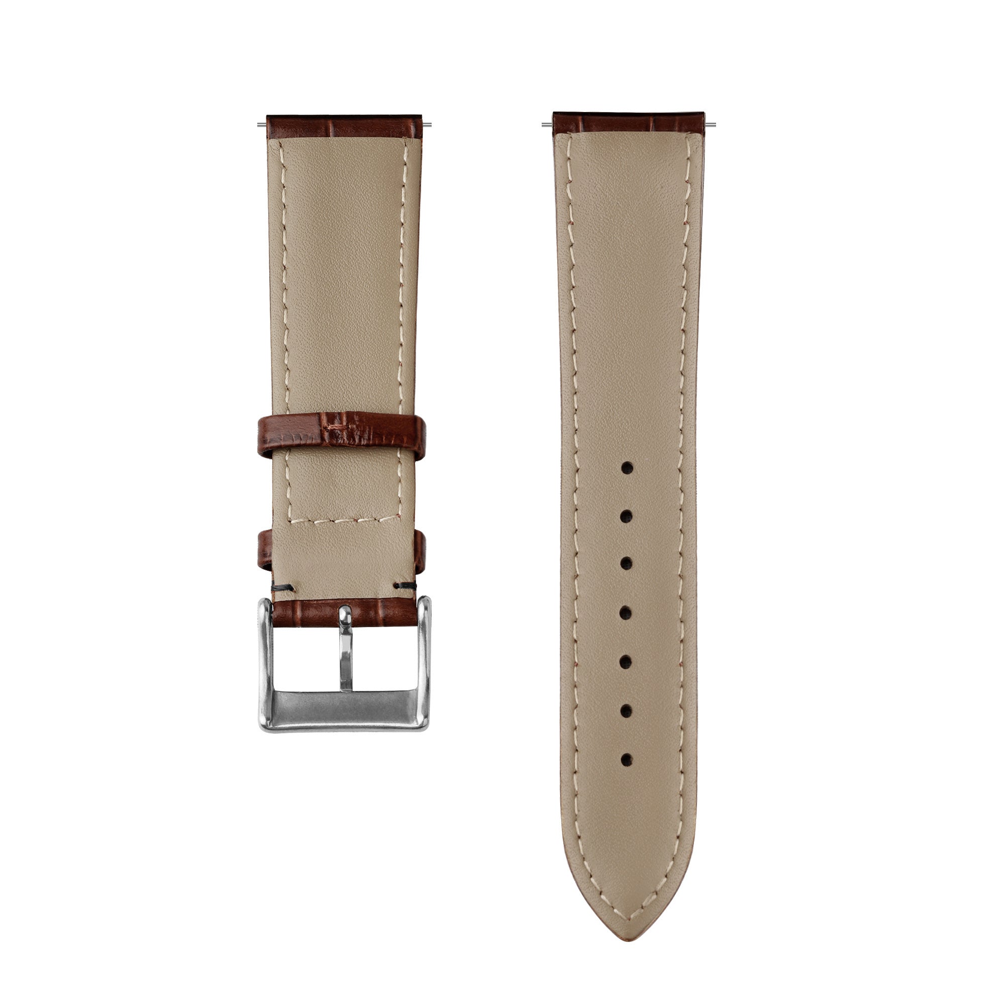 Watch Strap Leather Crocodile Grain 22mm - Quick Release (Brown)