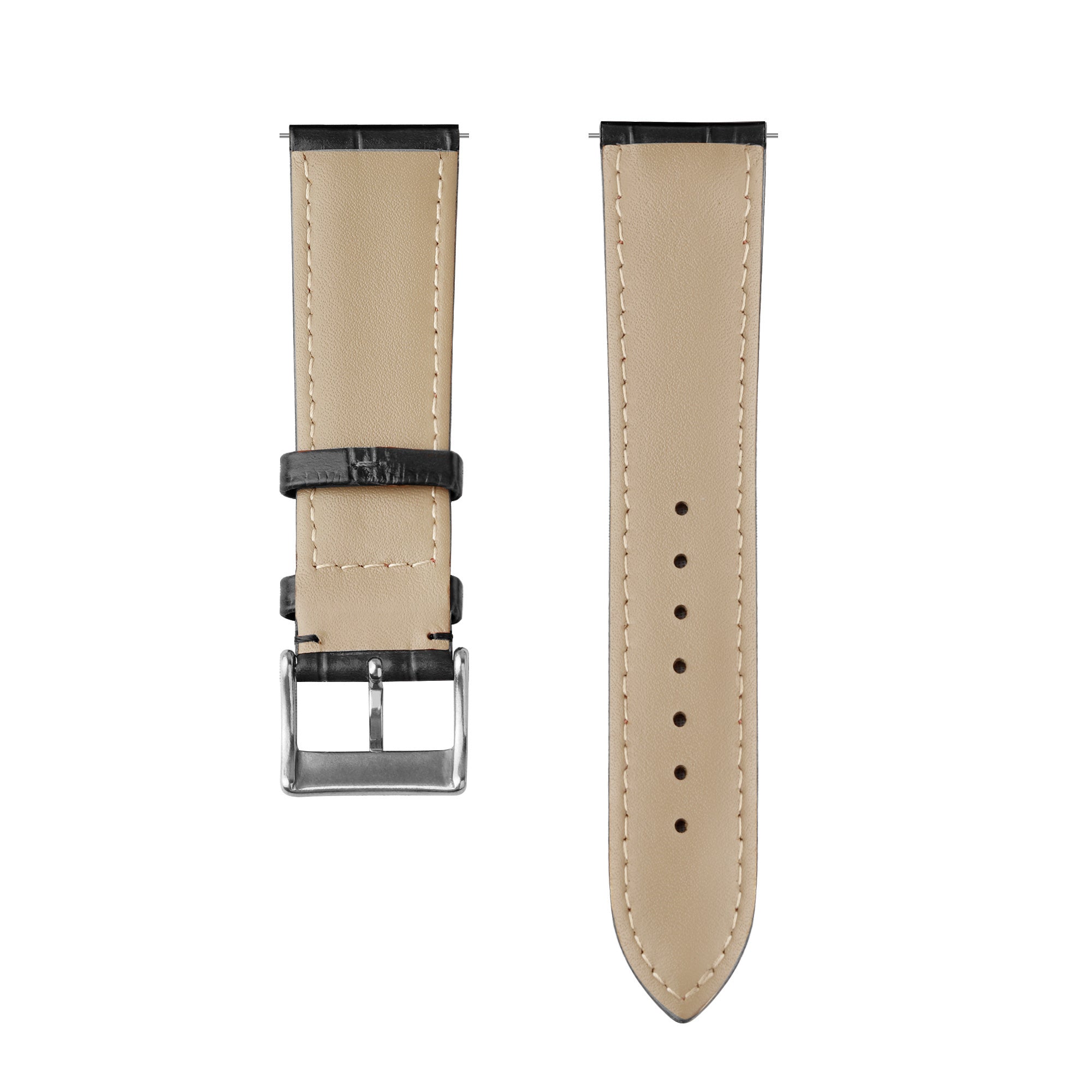 Watch Strap Leather Crocodile Grain 22mm - Quick Release (Black)