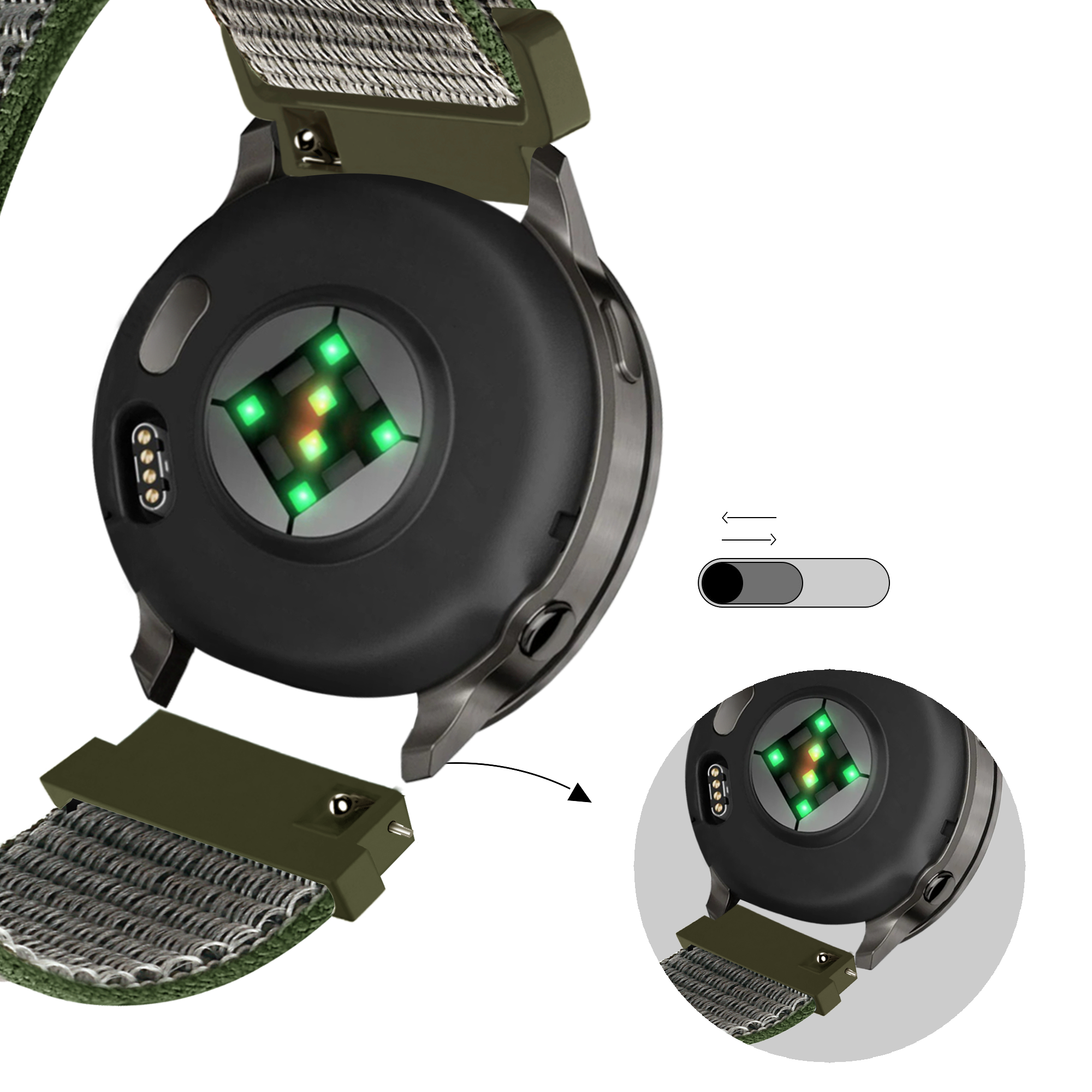 Bandz Garmin Forerunner 570 - 42mm Nylon Loop Strap (Olive Green)