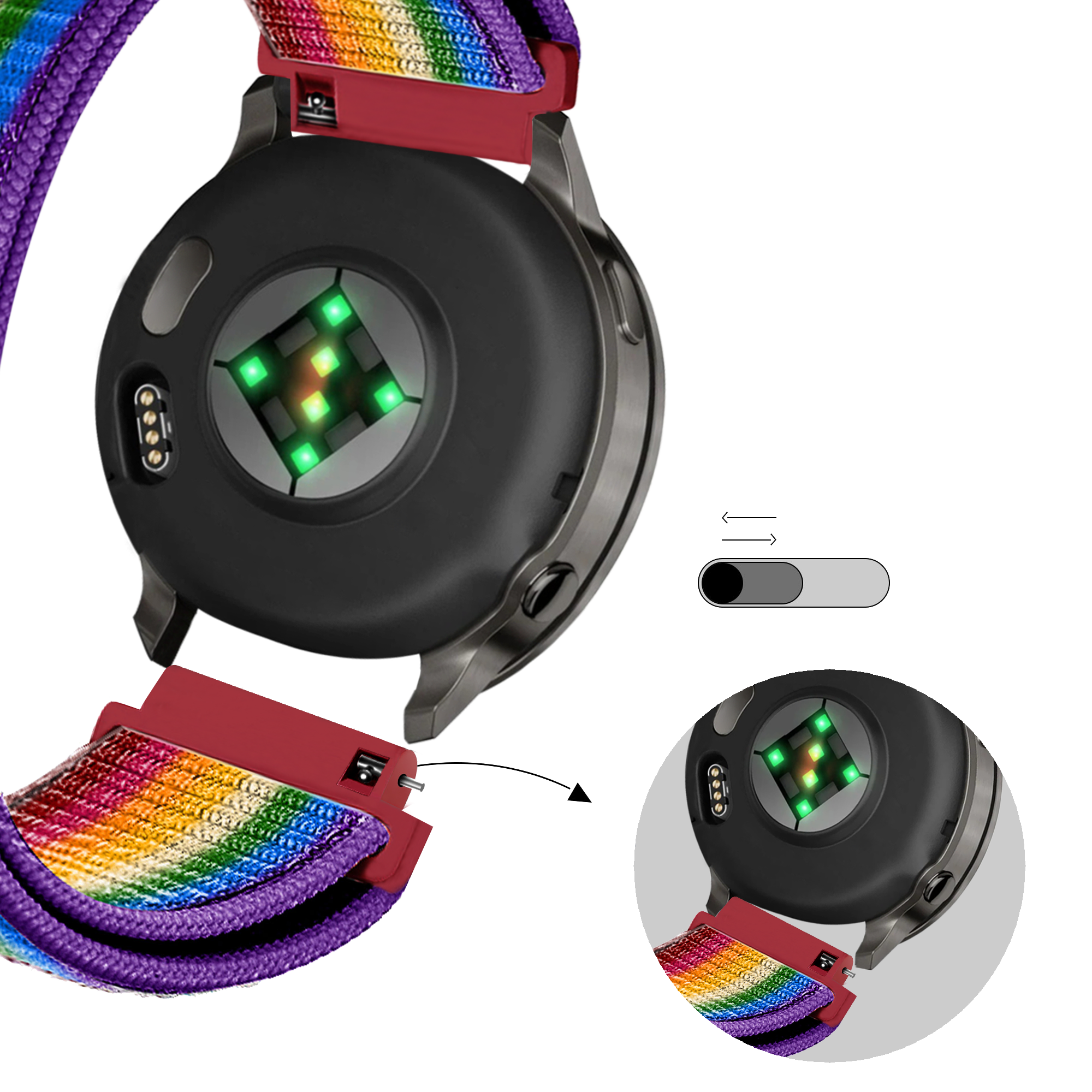 Bandz Garmin Vivomove 3s Nylon Loop Strap (Rainbow)