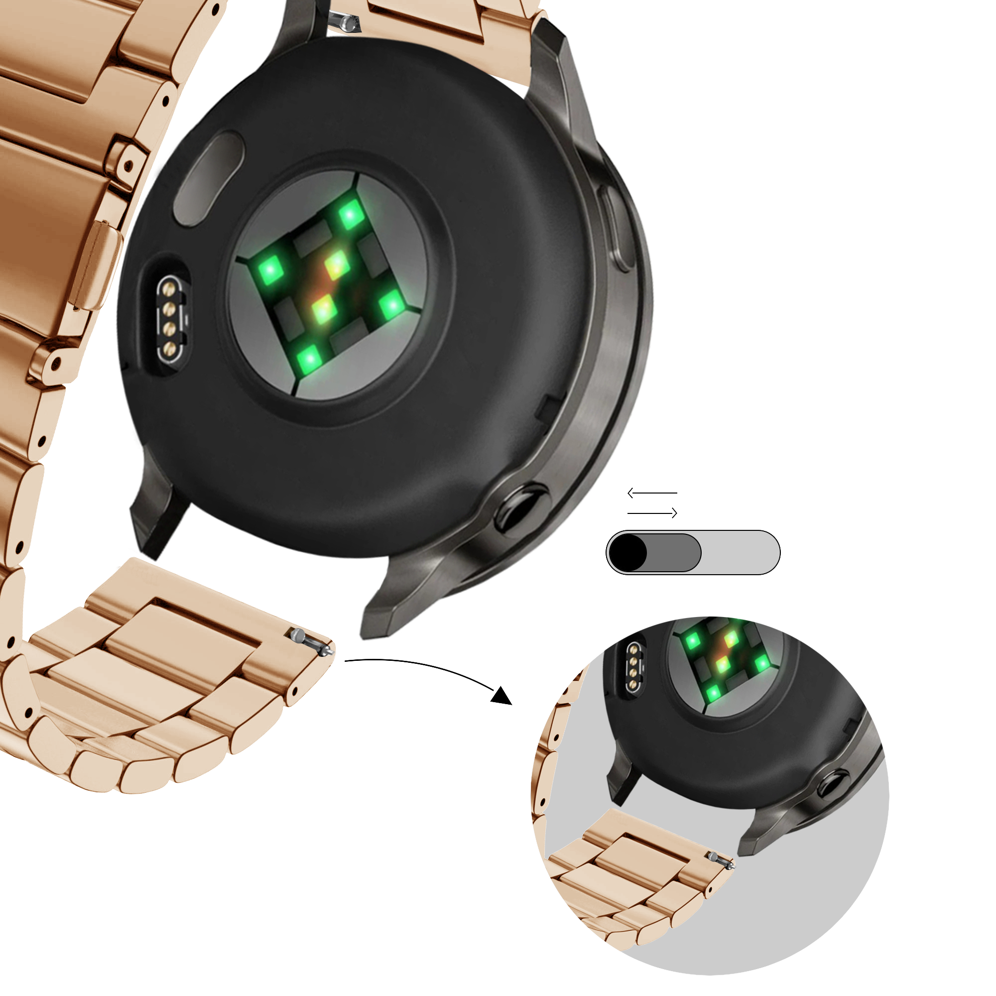 Bandz Garmin Forerunner 255s Steel Strap 'Classic' (Rose Gold)