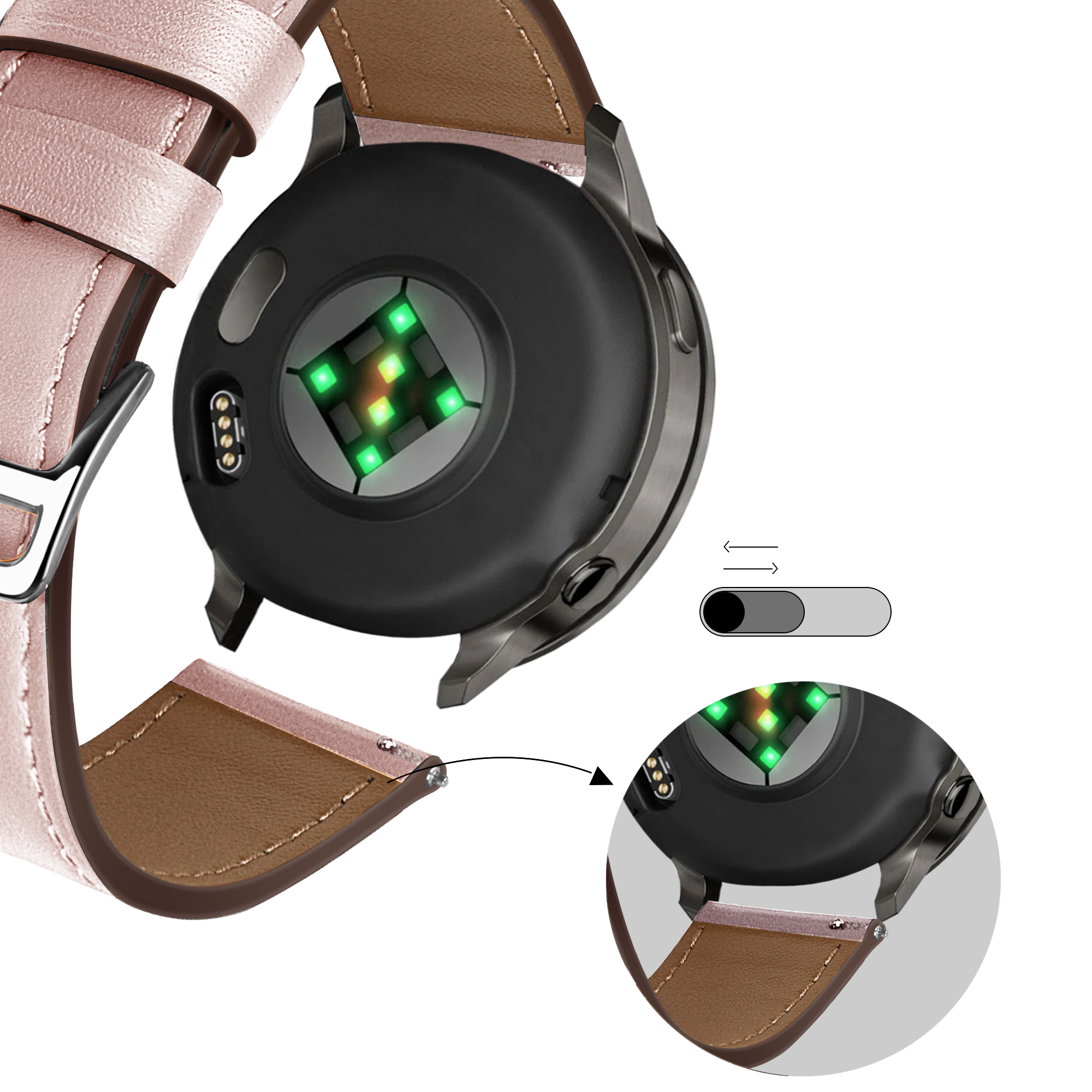 Bandz Garmin Vivomove HR Leather Strap 'Deluxe' (Pink)