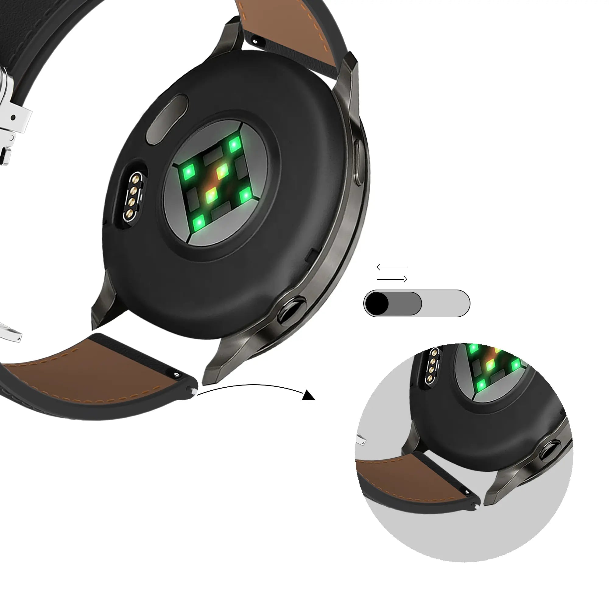 Bandz Amazfit Bip U Leather Strap 'D-Type' (Black)