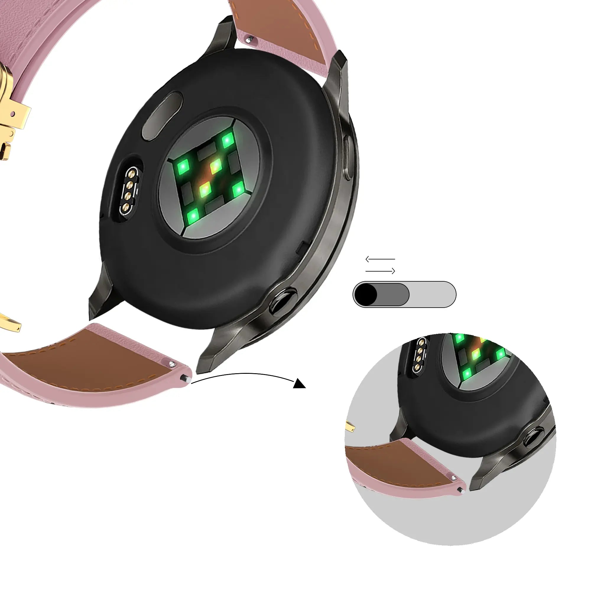 Bandz Amazfit Bip U Leather Strap 'D-Type' (Pink)