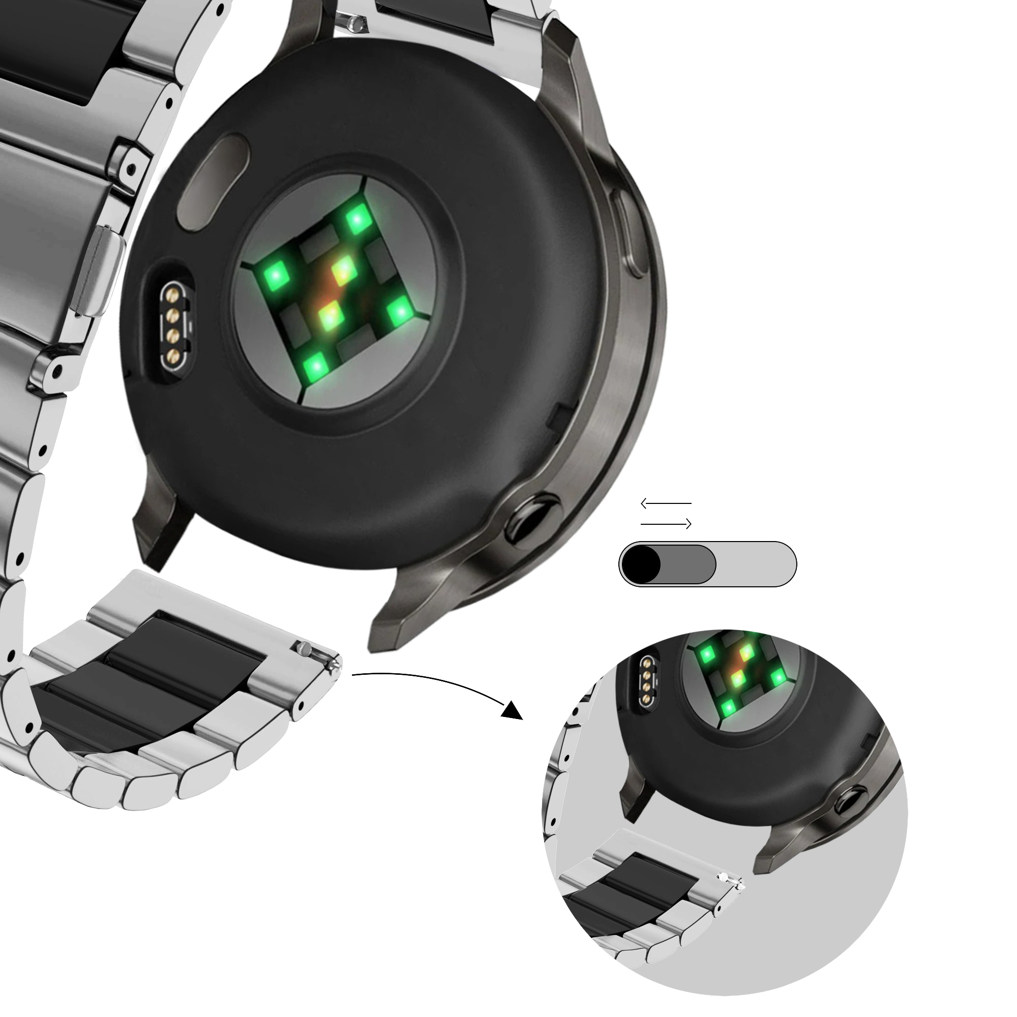 Bandz Garmin Forerunner 570 - 47mm Steel Strap 'Classic' (Silver/Black)