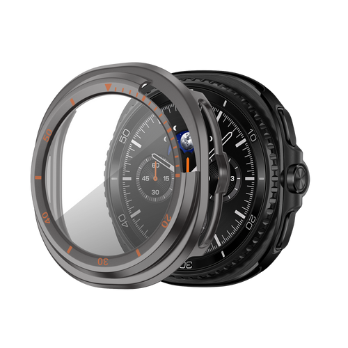 Bandz Samsung Galaxy Watch 8 Classic Bezel Cover with Glass (Titanium Grey/Orange)