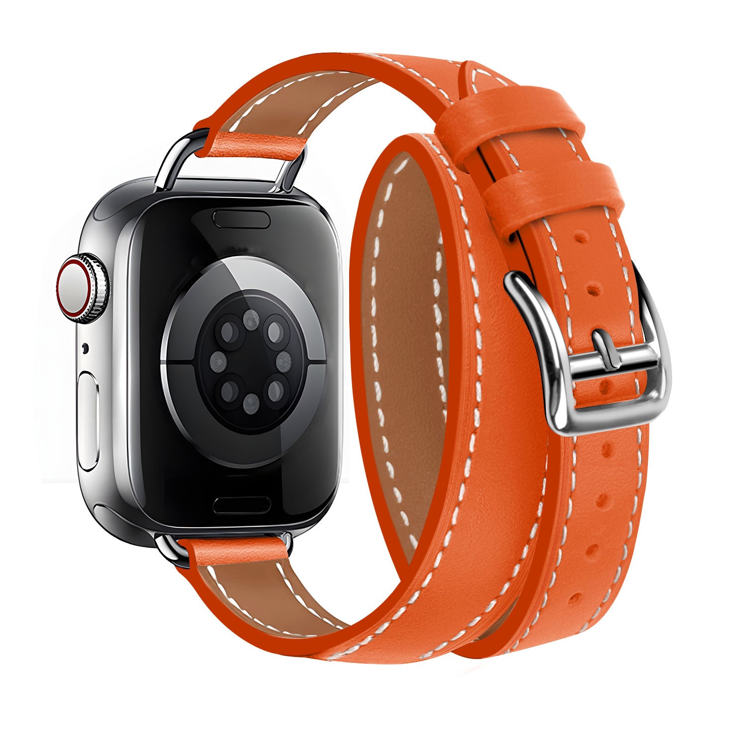 Apple Watch Leather Double Tour Strap (Orange)