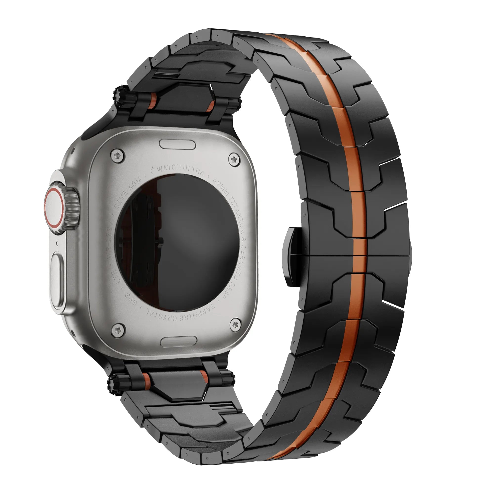 Bandz Apple Watch Metal Grain Strap 'Deluxe' (Black/Orange)