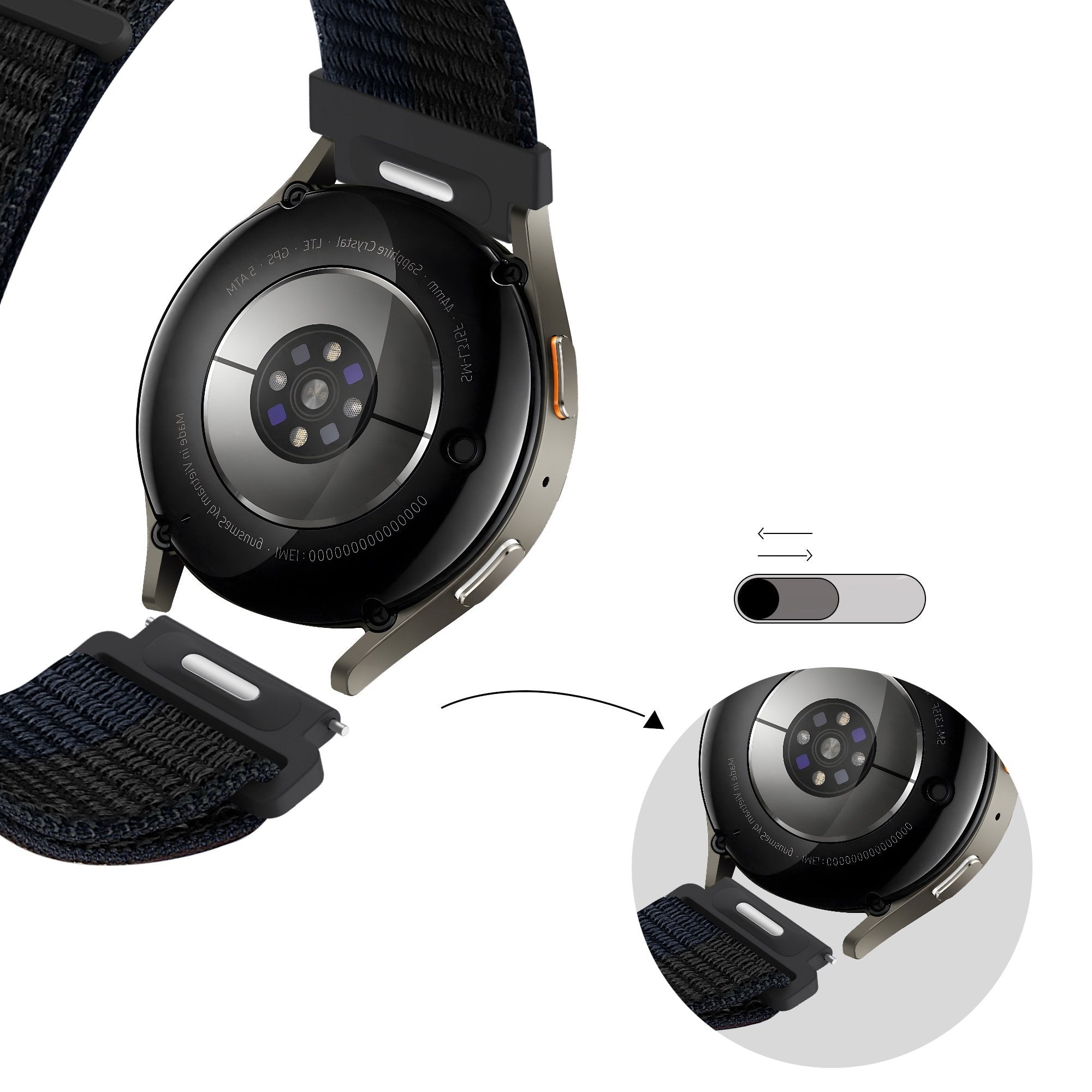 Bandz Samsung Galaxy Watch 4 Classic 46mm Nylon Strap 'Easy Fit' (Black/Blue)