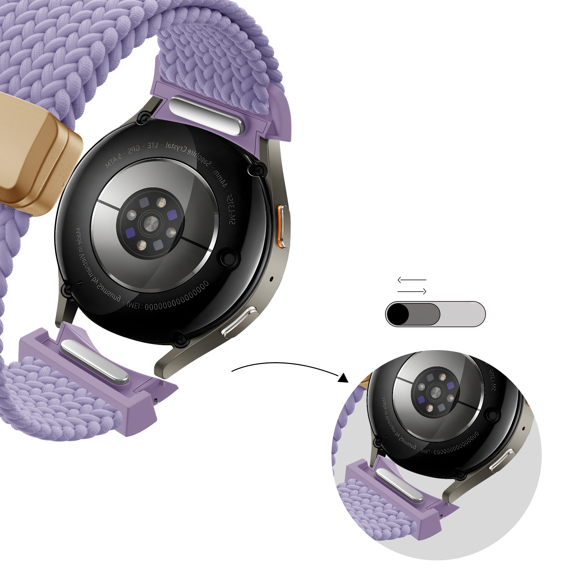 Bandz Samsung Galaxy Watch 4 Classic 46mm Braided Strap 'Easy Fit' (Lilac)